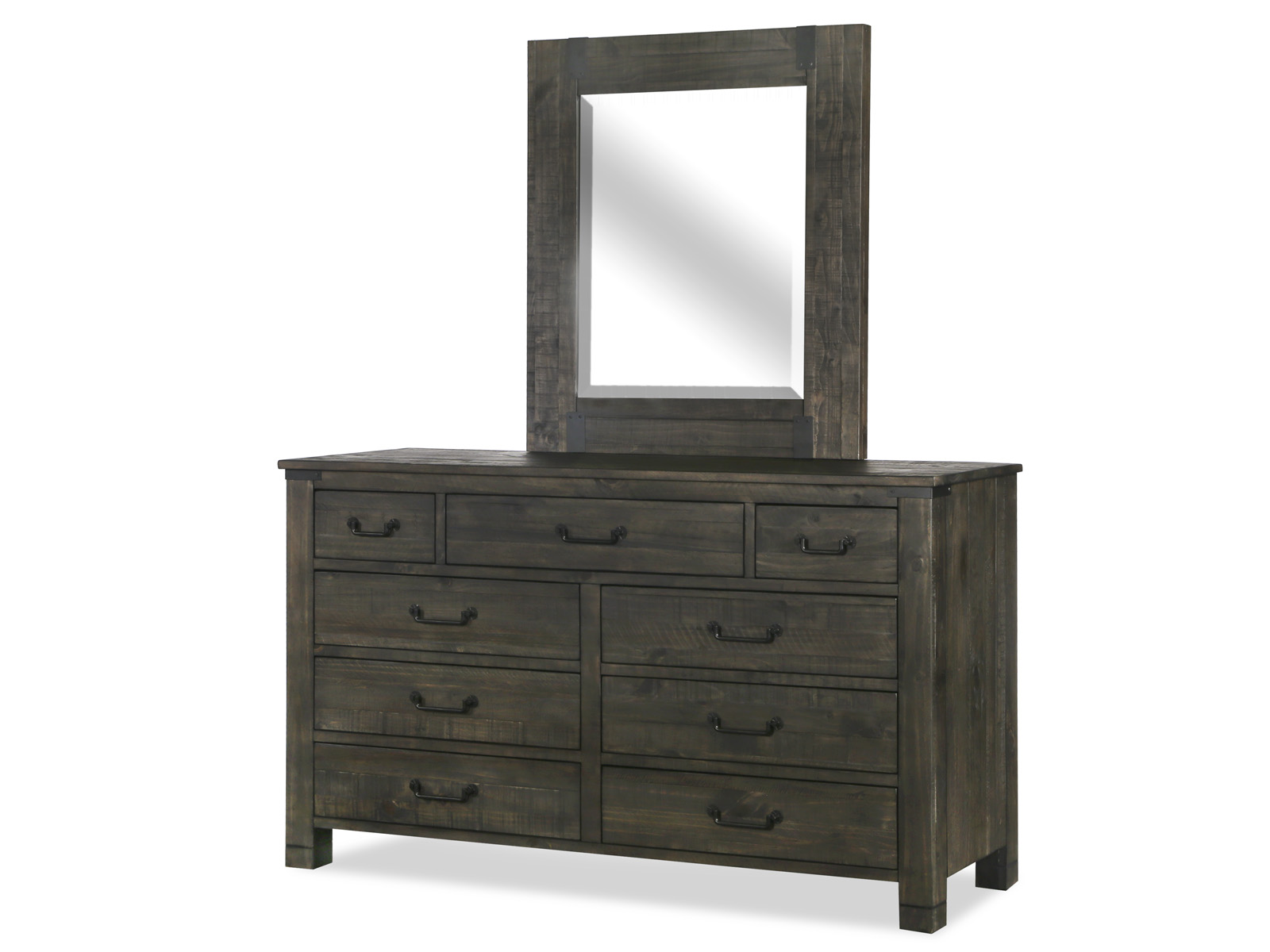 Magnussen Home Abington Weathered Charcoal Drawers Dresser and Portrait Mir...