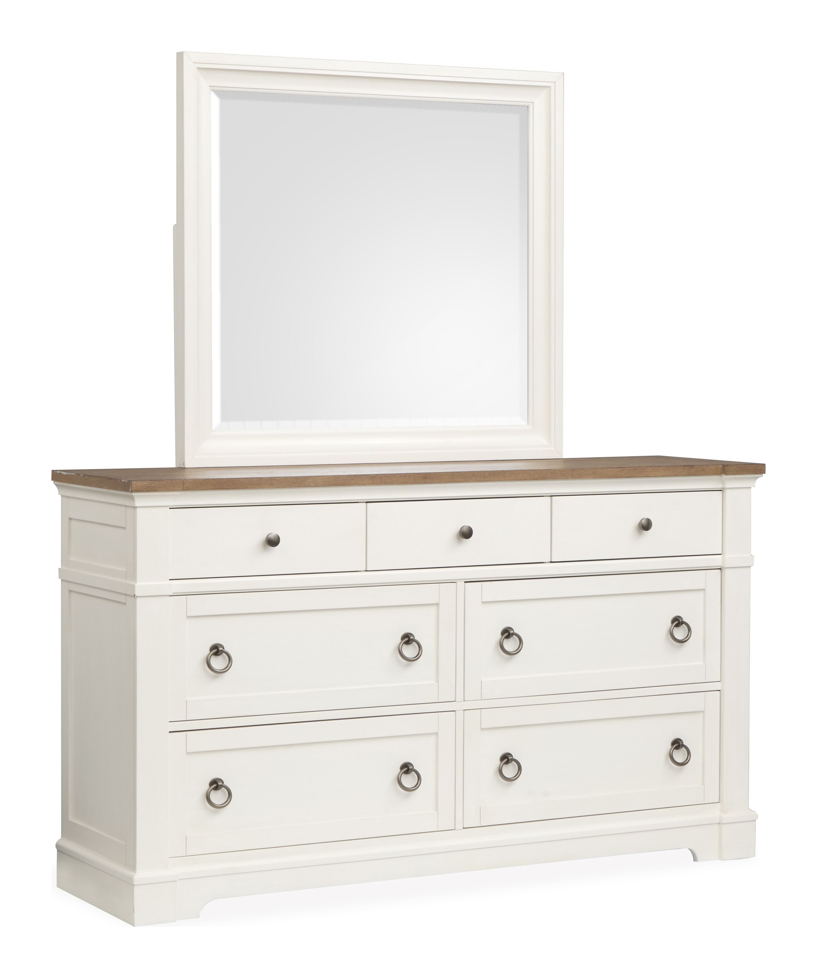 Magnussen Home Kingston Whisper White Nutmeg Drawers Dresser and Landscape ...