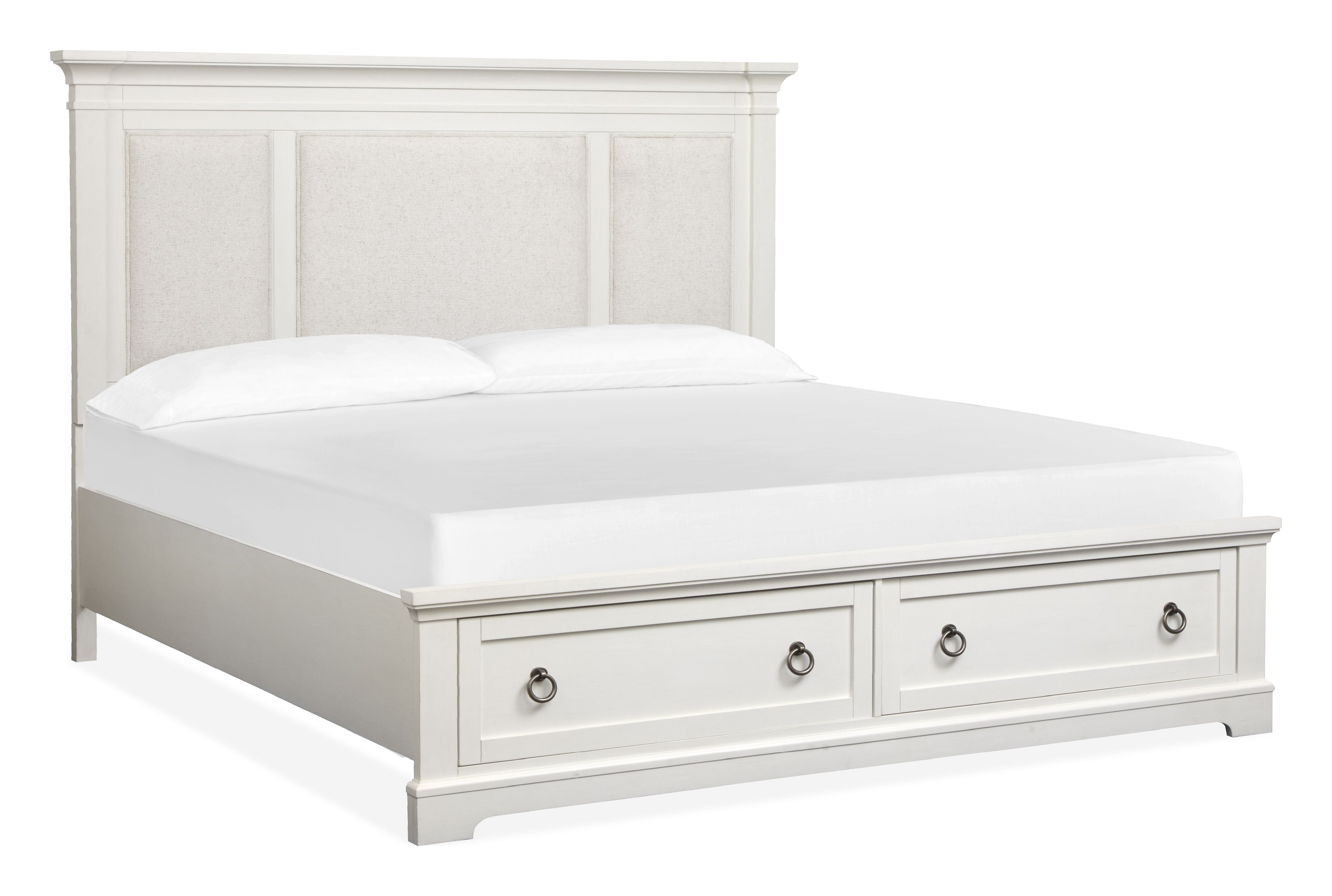 Magnussen Home Kingston Whisper White Cal King Upholstered Panel Storage Be...
