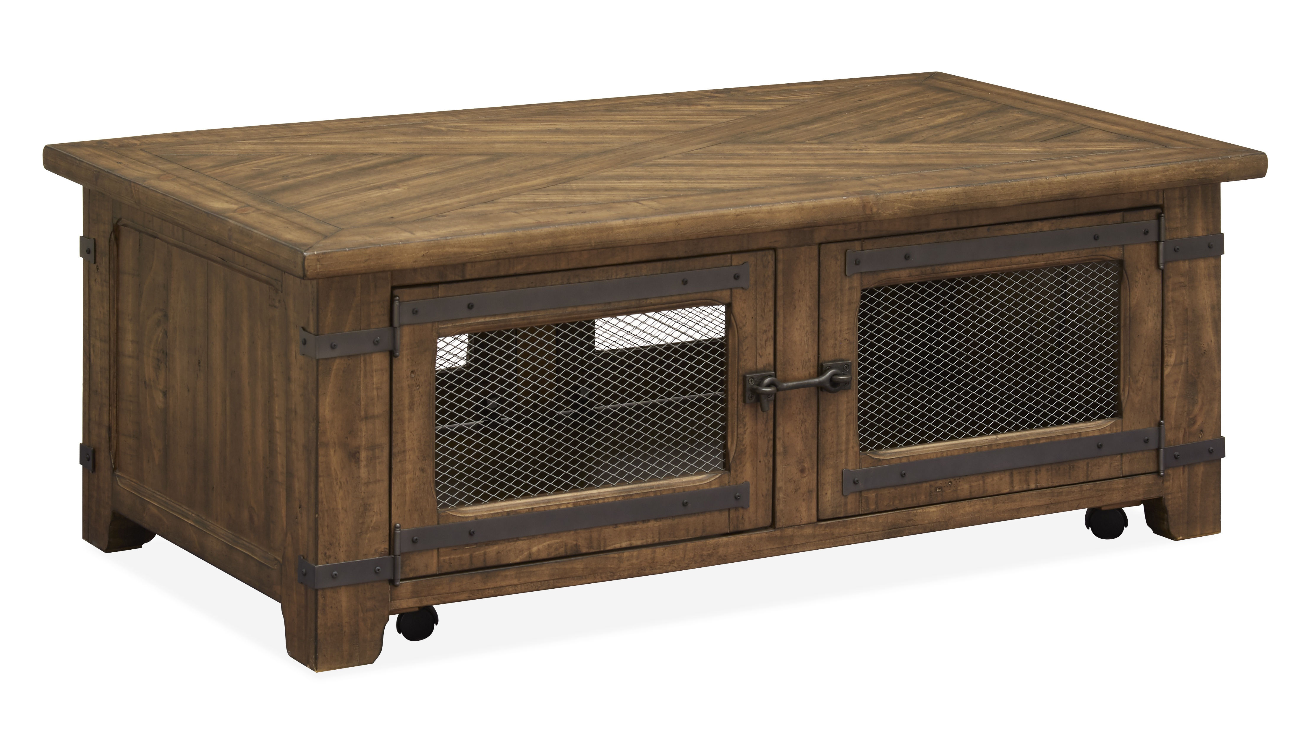 Magnussen Home Chesterfield Farmhouse Timber Lift Top Storage Cocktail Tabl...
