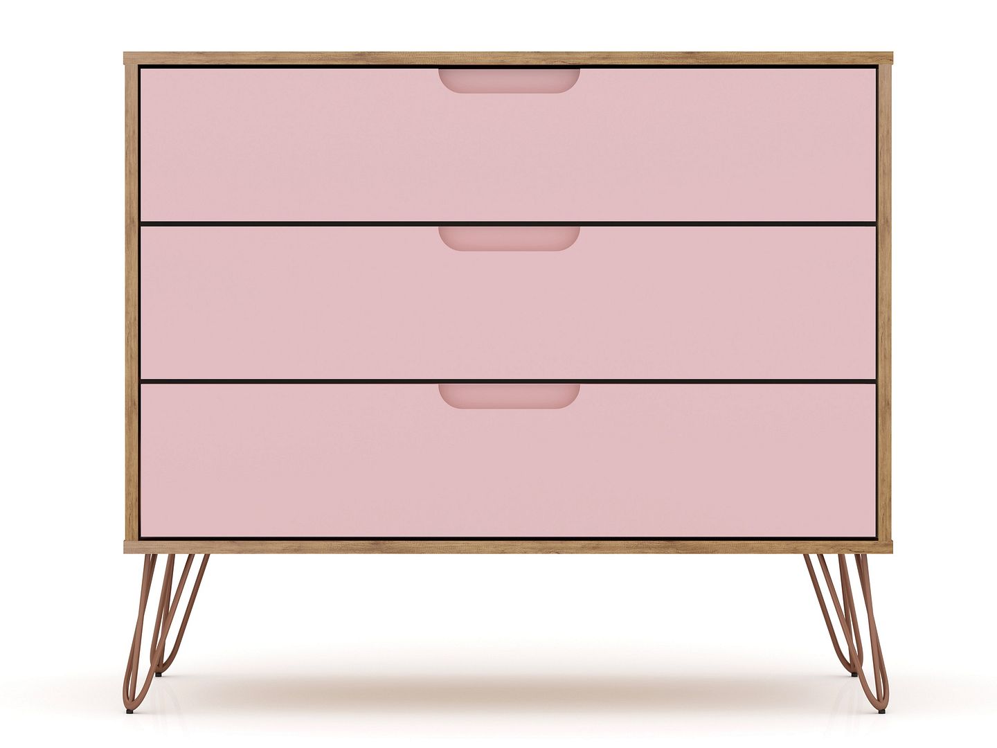 Manhattan Comfort Rockefeller Nature Rose Pink 3 Drawers Dresser