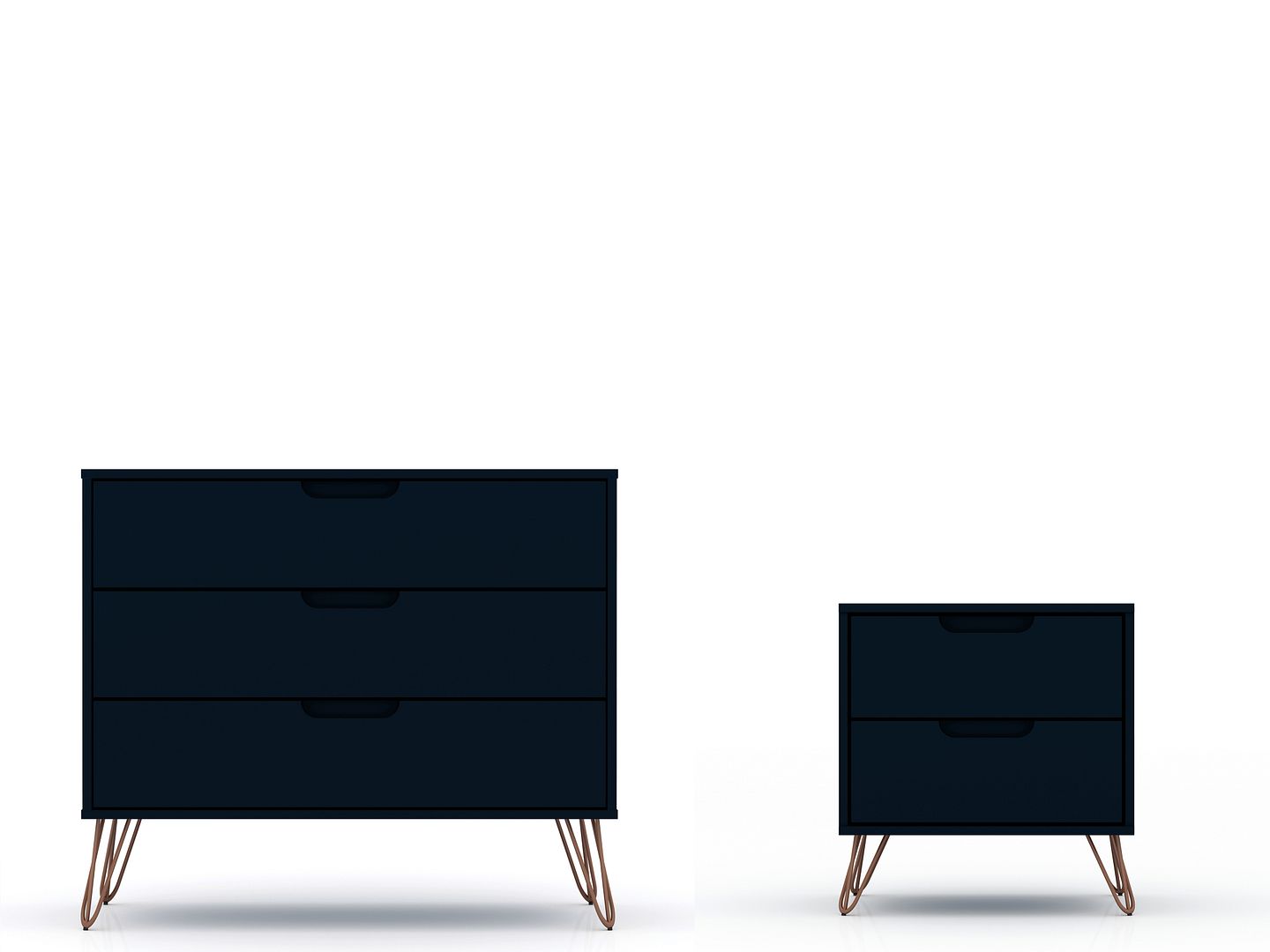 Manhattan Comfort Rockefeller Midnight Blue 2pc Dresser and Night Stand Set