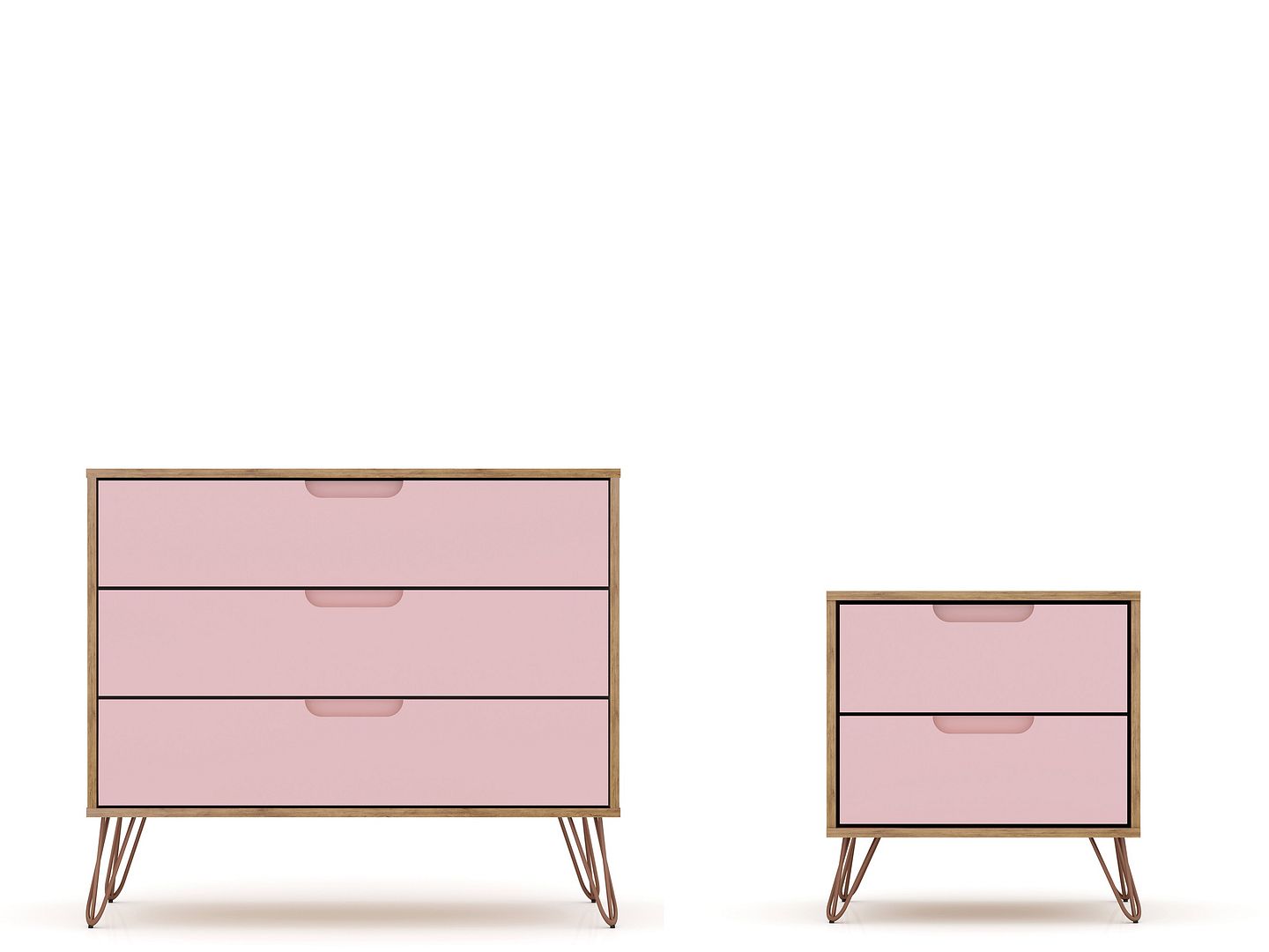 Manhattan Comfort Rockefeller Nature Rose Pink 2pc Dresser and Night Stand ...