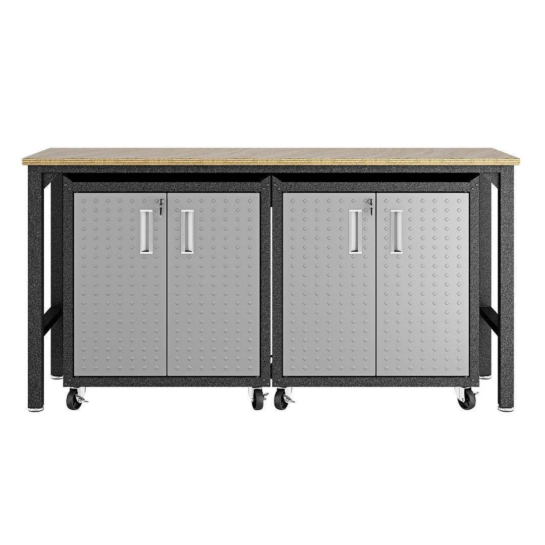 Manhattan Comfort Fortress Grey 3pc Cabinet and 1.0 Work Table Set