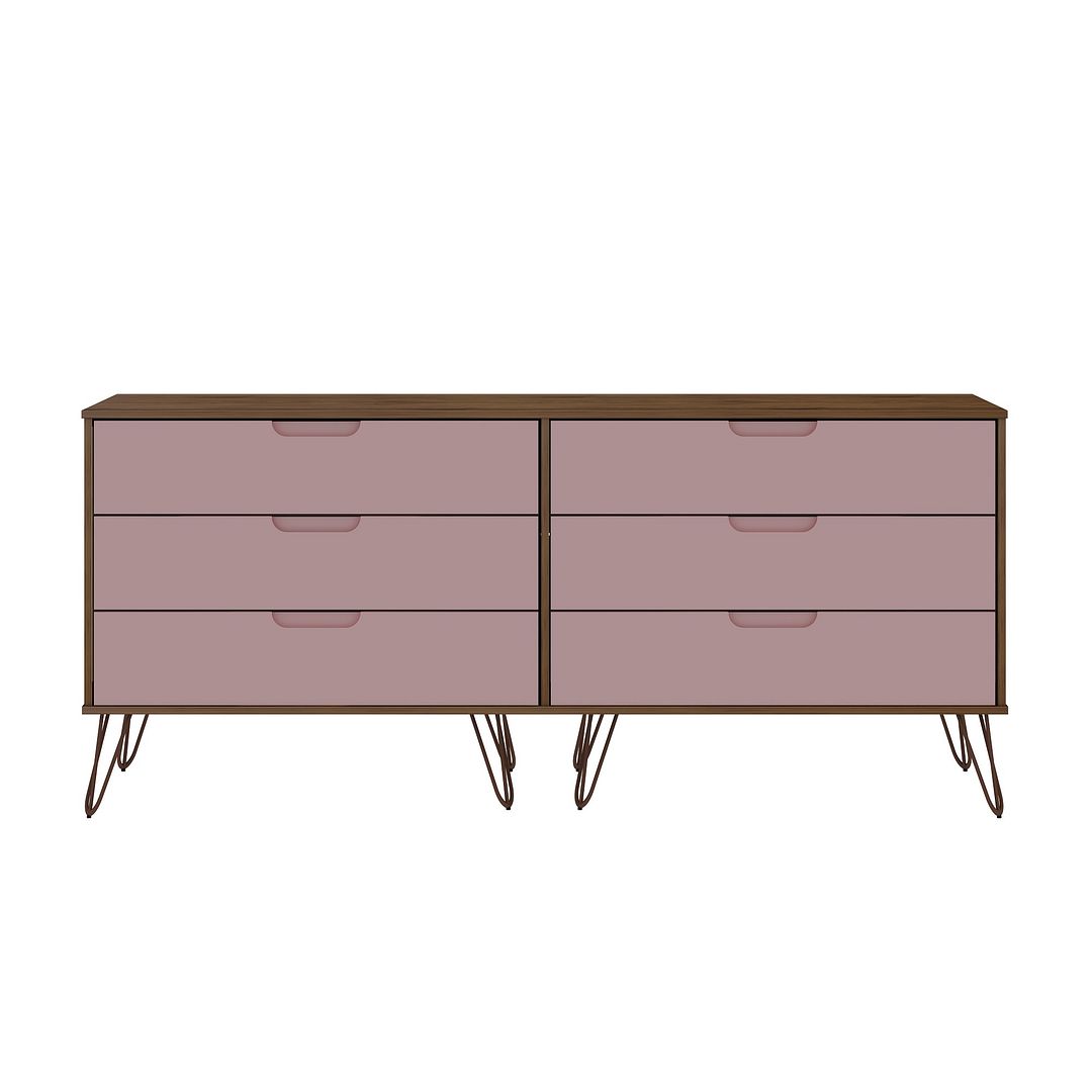 Manhattan Comfort Rockefeller Nature Rose Pink 6 Drawers Double Low Dresser