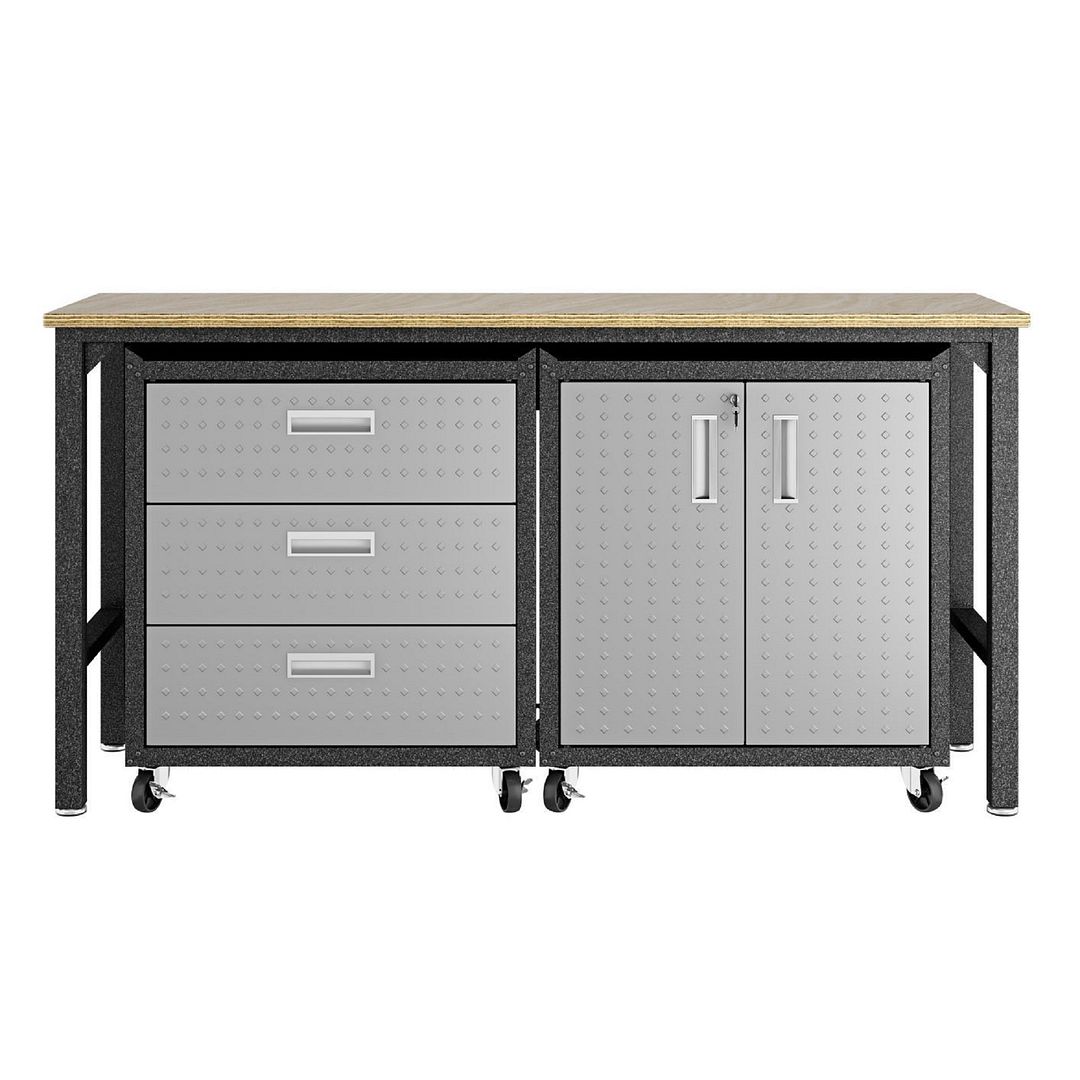 Manhattan Comfort Fortress Grey 3pc Cabinet and 3.0 Work Table Set