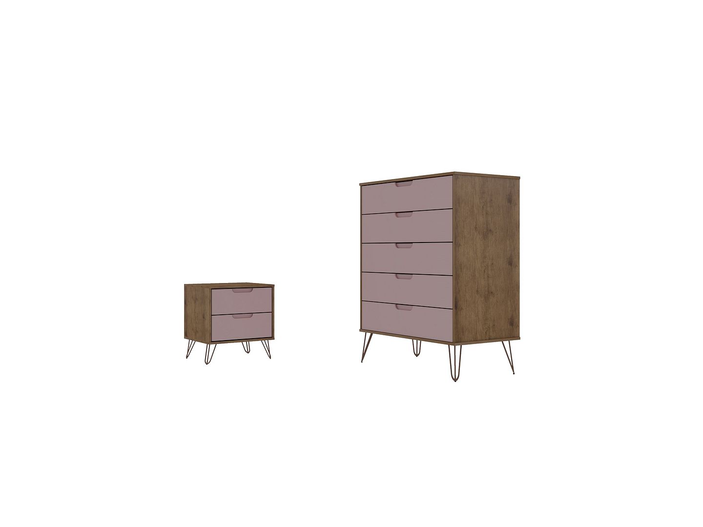 Manhattan Comfort Rockefeller Nature Rose Pink 2pc Dresser and Nightstand S...