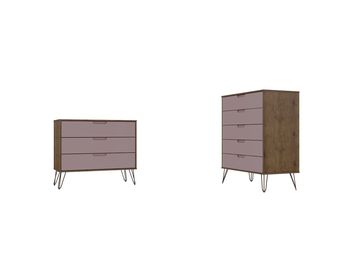 Manhattan Comfort Rockefeller Nature Rose Pink MDF 2pc Dresser Set