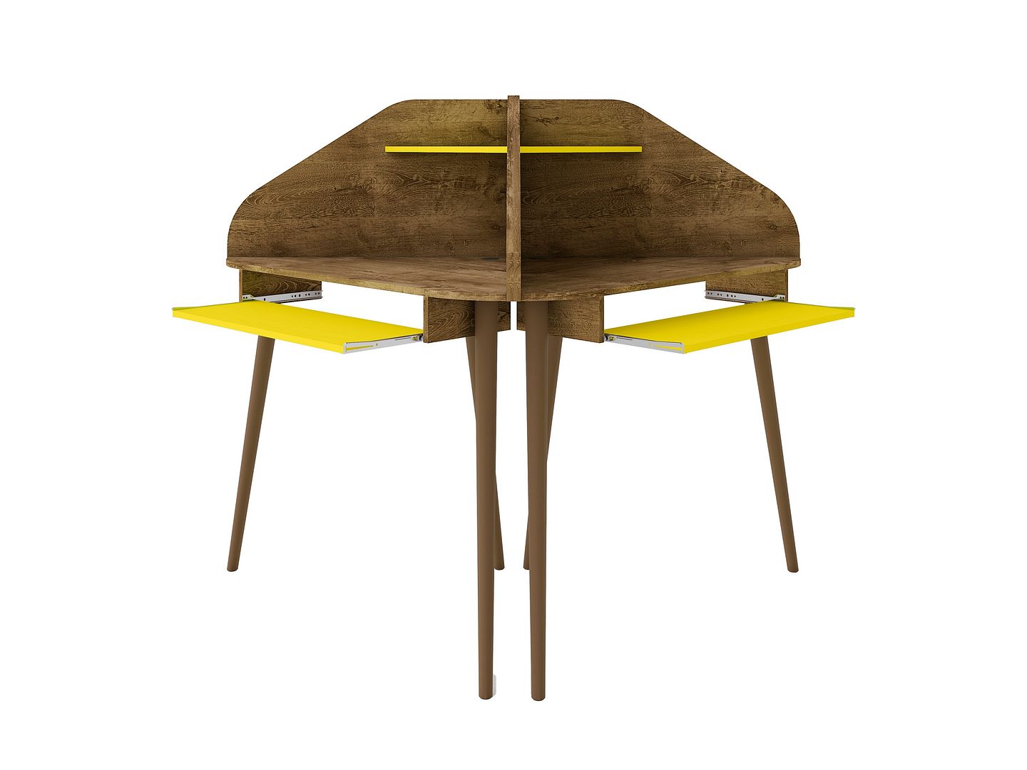 2 Manhattan Comfort Bradley Rustic Brown Yellow Corner Desks with Keyboard ...