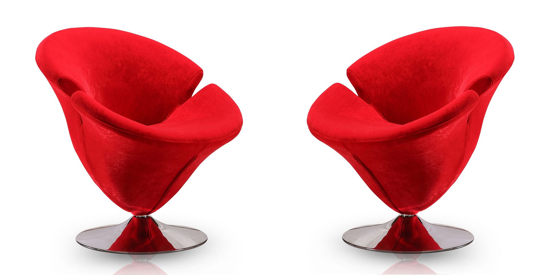 2 Manhattan Comfort Tulip Red Velvet Swivel Accent Chairs