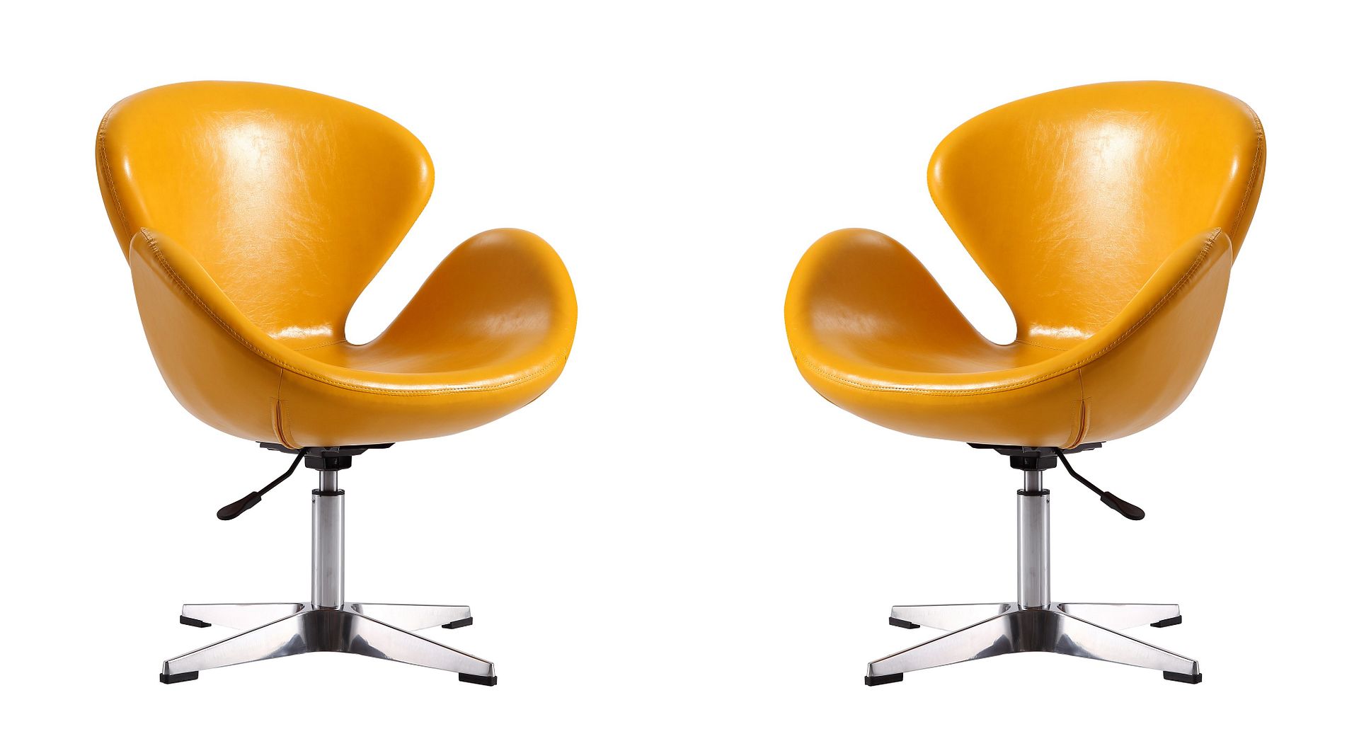 2 Manhattan Comfort Raspberry Yellow Faux Leather Swivel Chairs