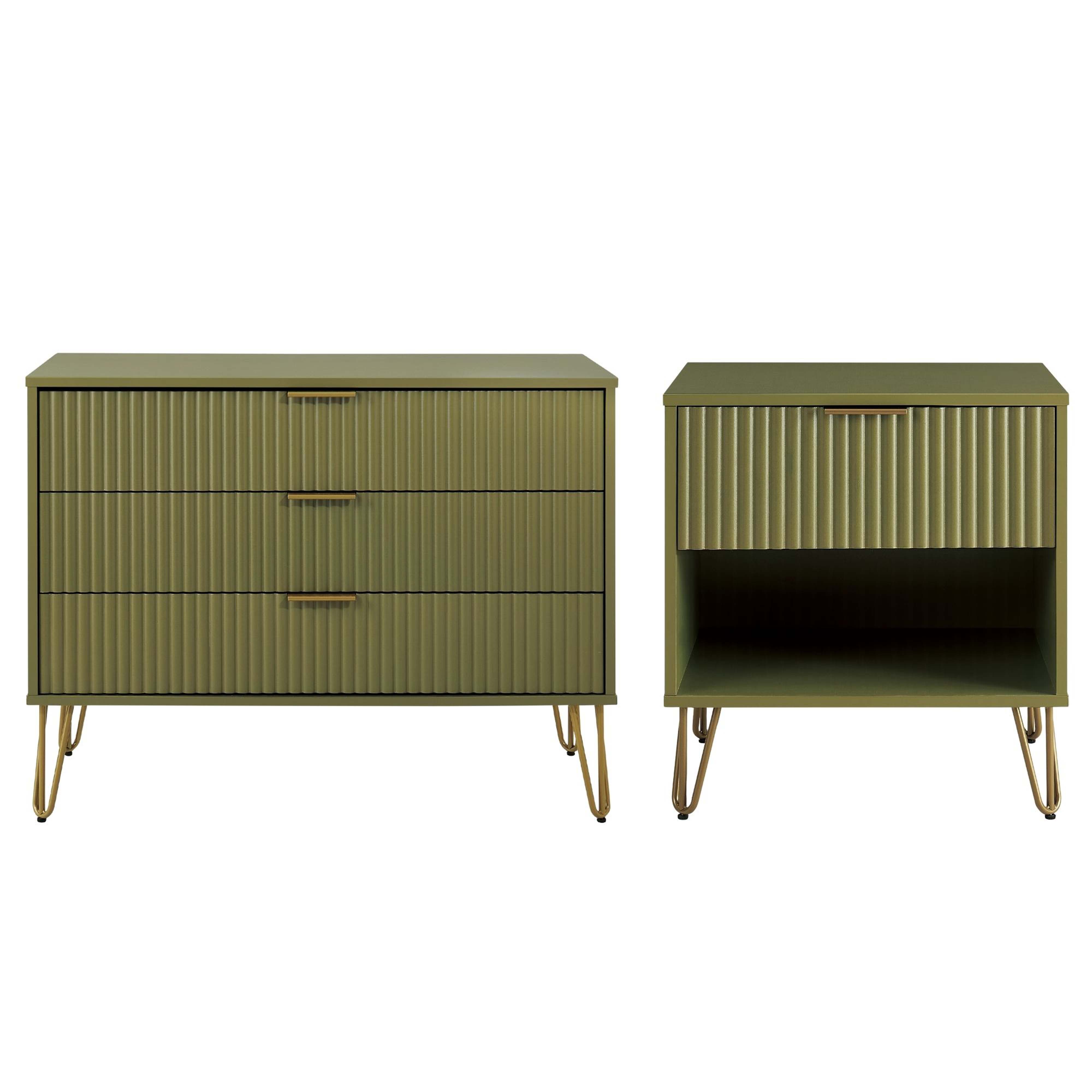 Manhattan Comfort DUMBO Olive Green 2pc Dresser and Nightstand 1.0