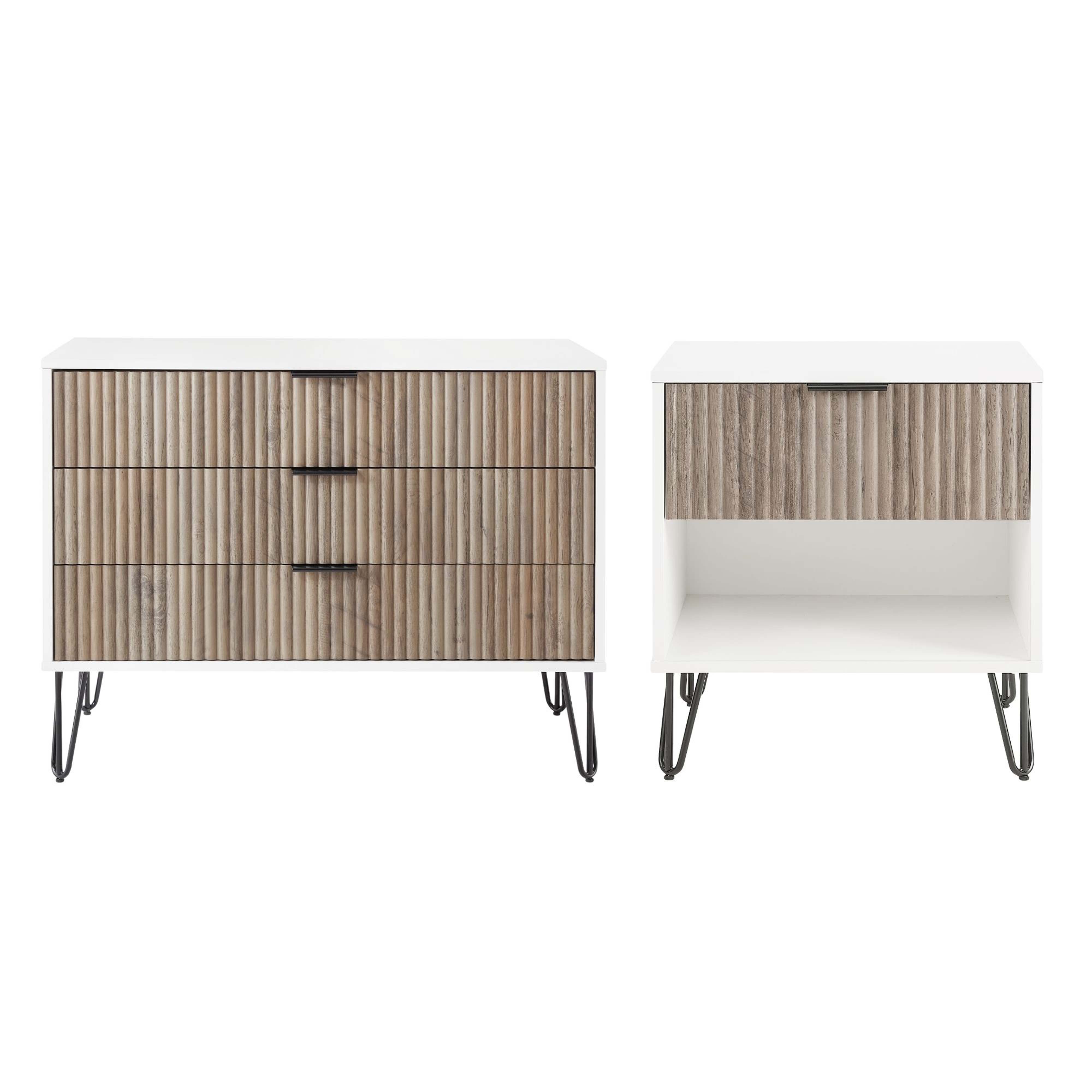 Manhattan Comfort DUMBO White Grey 2pc Dresser and Nightstand 1.0