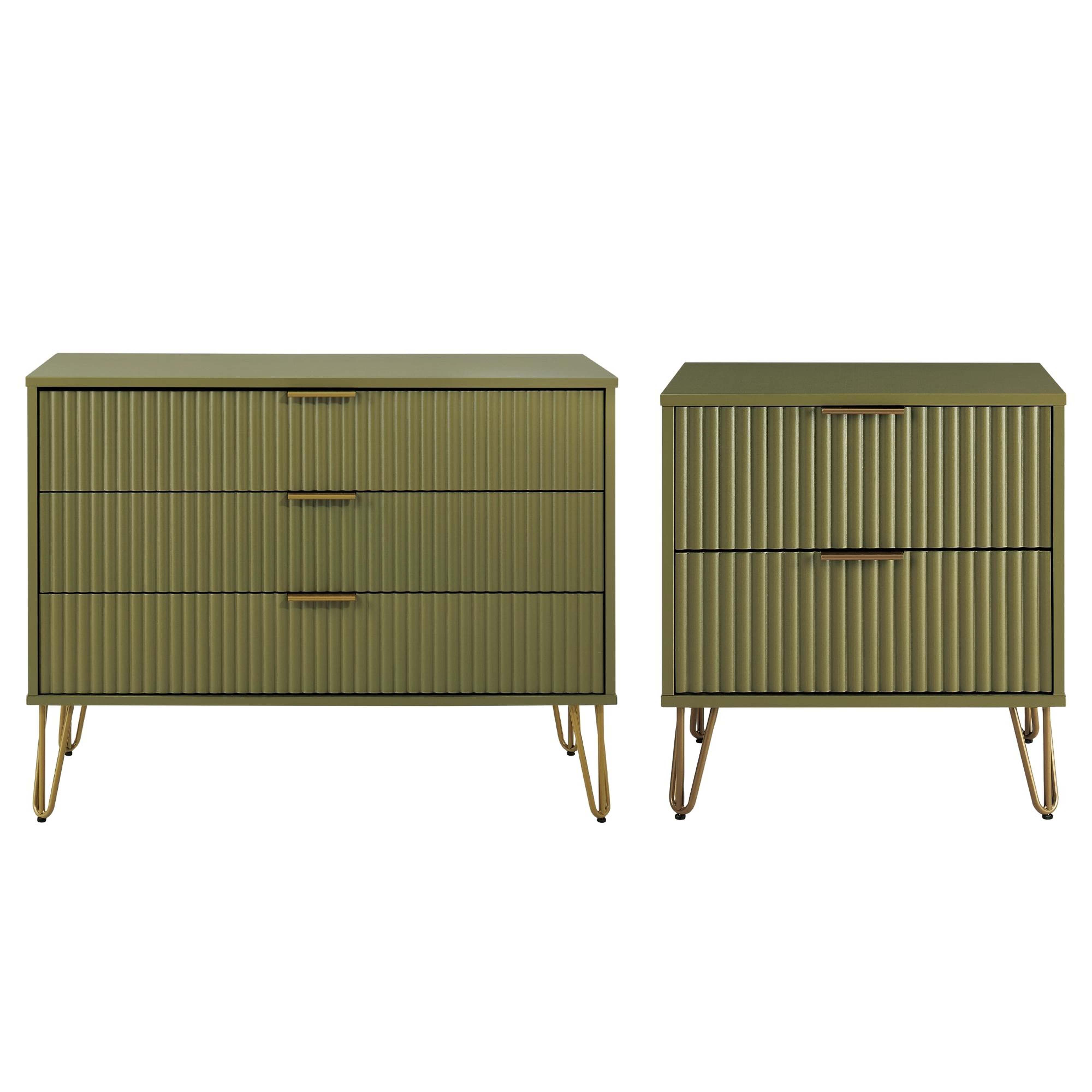 Manhattan Comfort DUMBO Olive Green 2pc Dresser and Nightstand 2.0