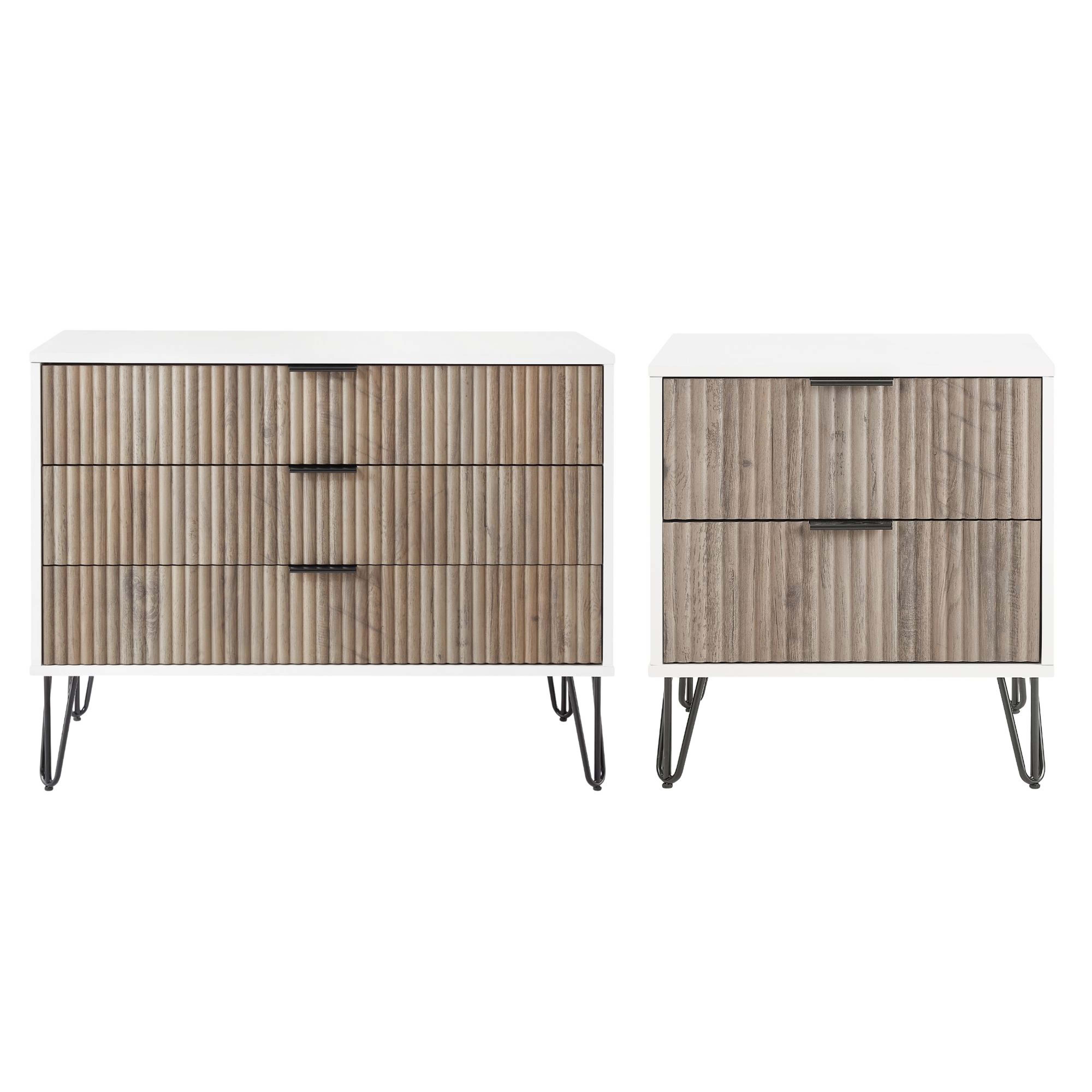 Manhattan Comfort DUMBO White Grey 2pc Dresser and Nightstand 2.0