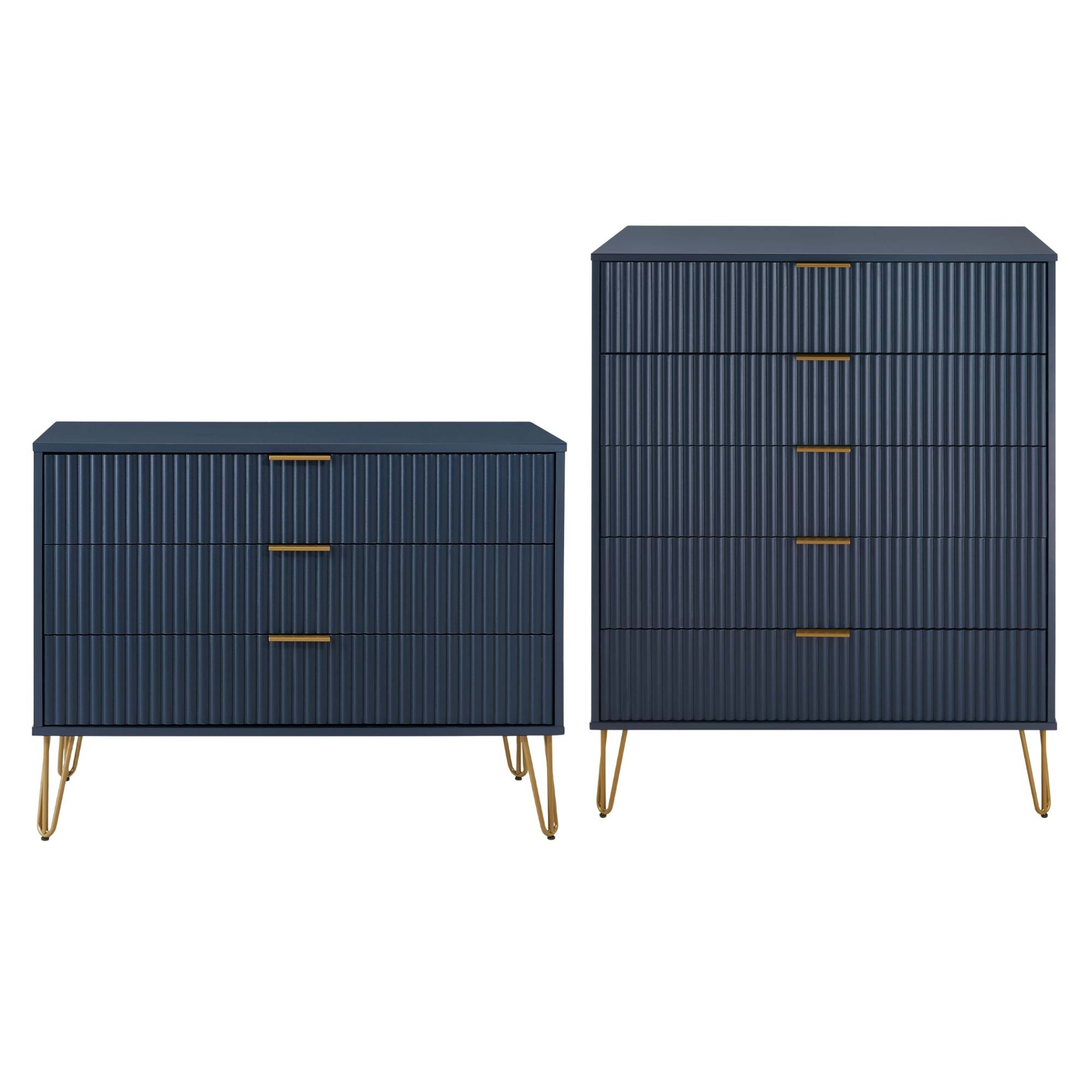 Manhattan Comfort DUMBO Midnight Blue 2pc Tall and Standard Dresser