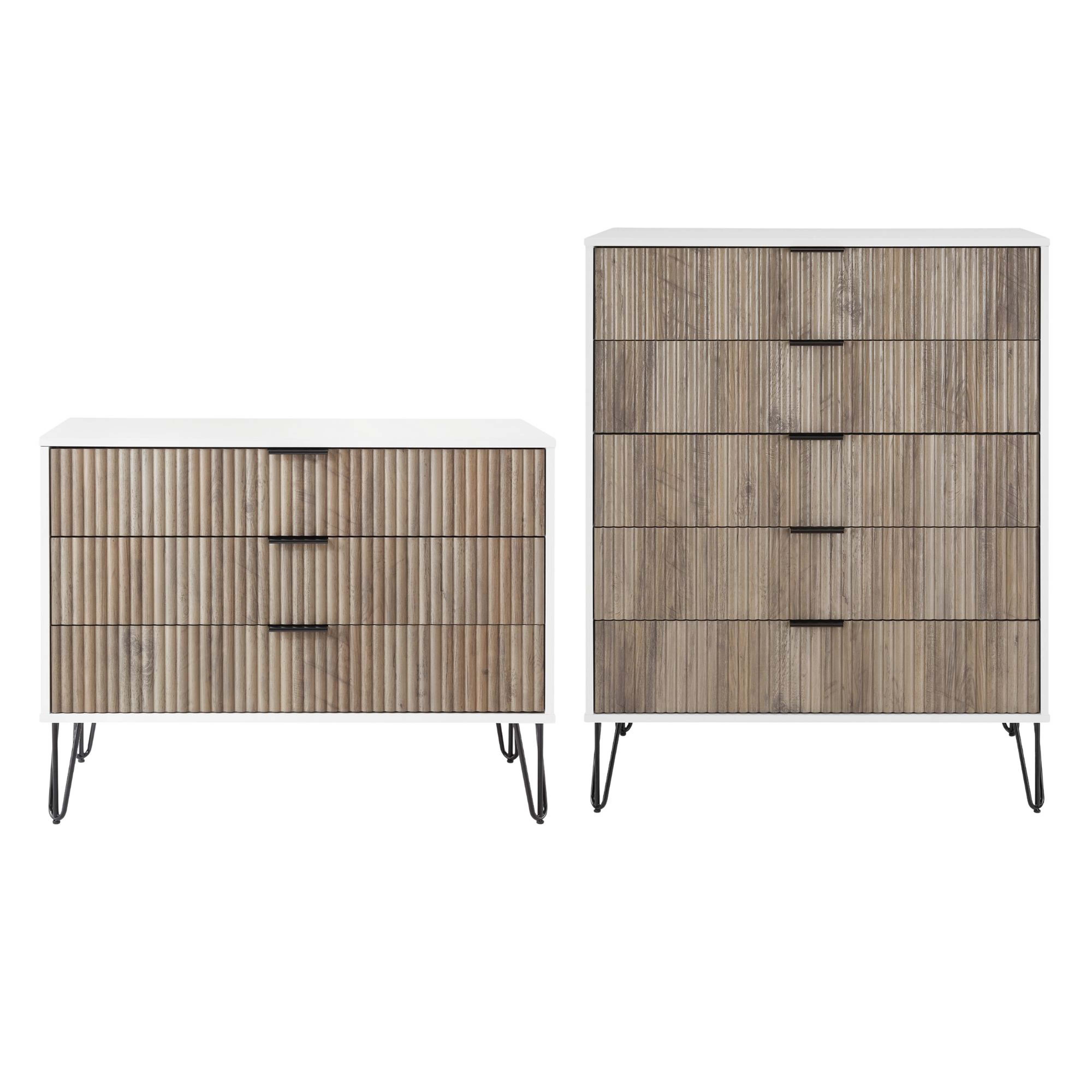 Manhattan Comfort DUMBO White Grey 2pc Tall and Standard Dresser