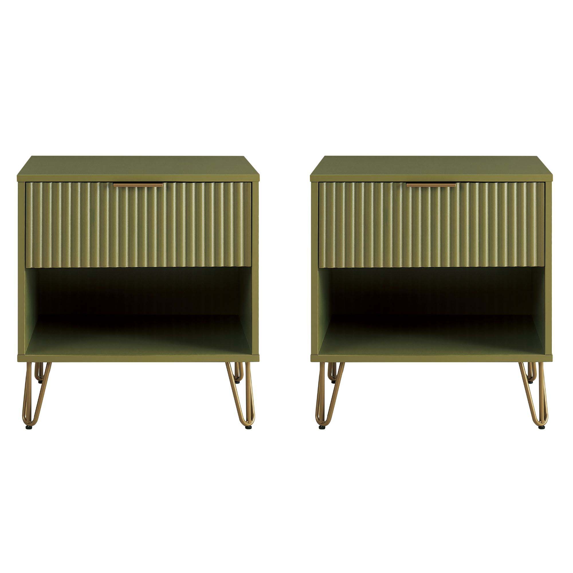 2 Manhattan Comfort DUMBO Olive Green 1.0 Nightstands with 1 Drawer