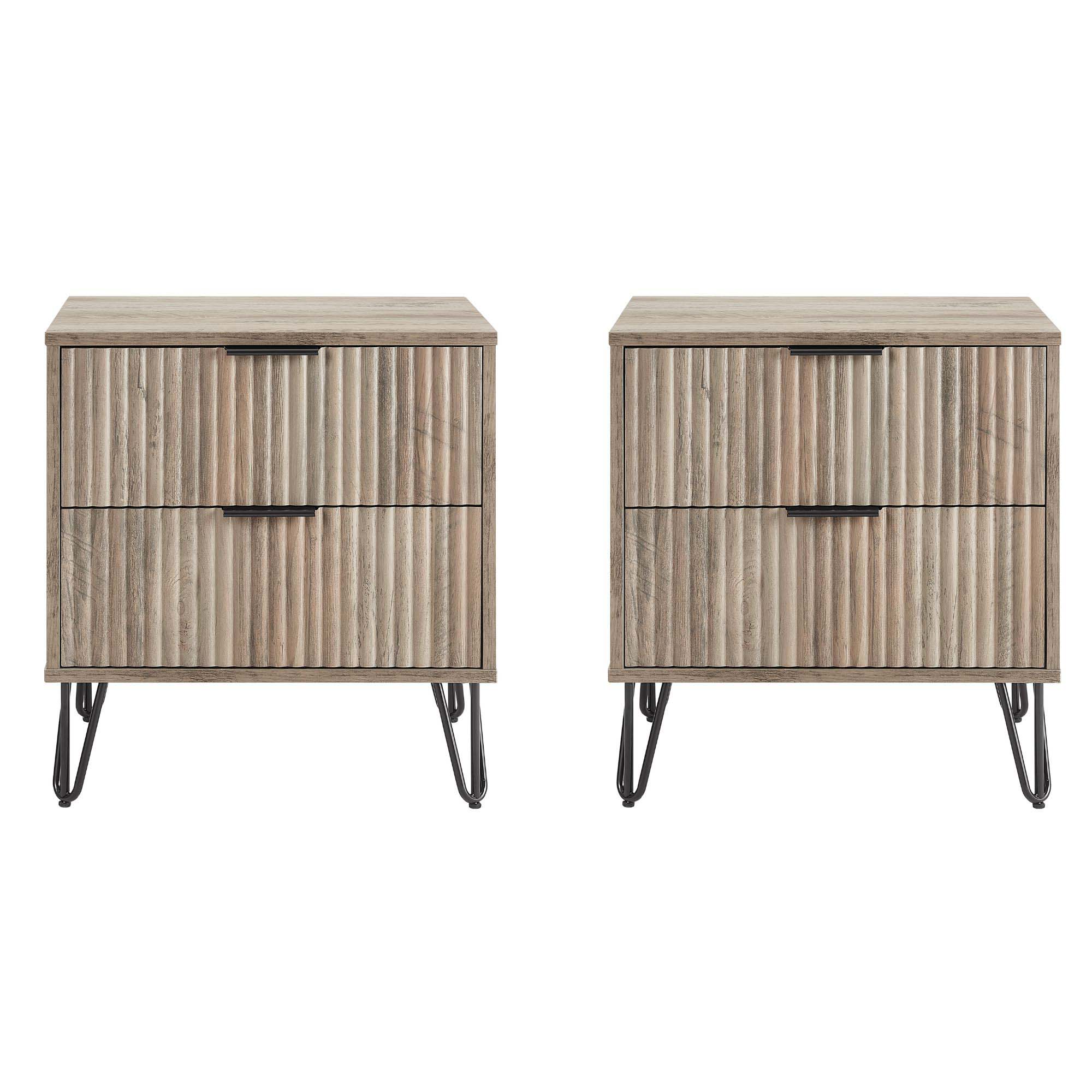 2 Manhattan Comfort DUMBO Rustic Grey 2.0 Nightstands with 2 Drawer