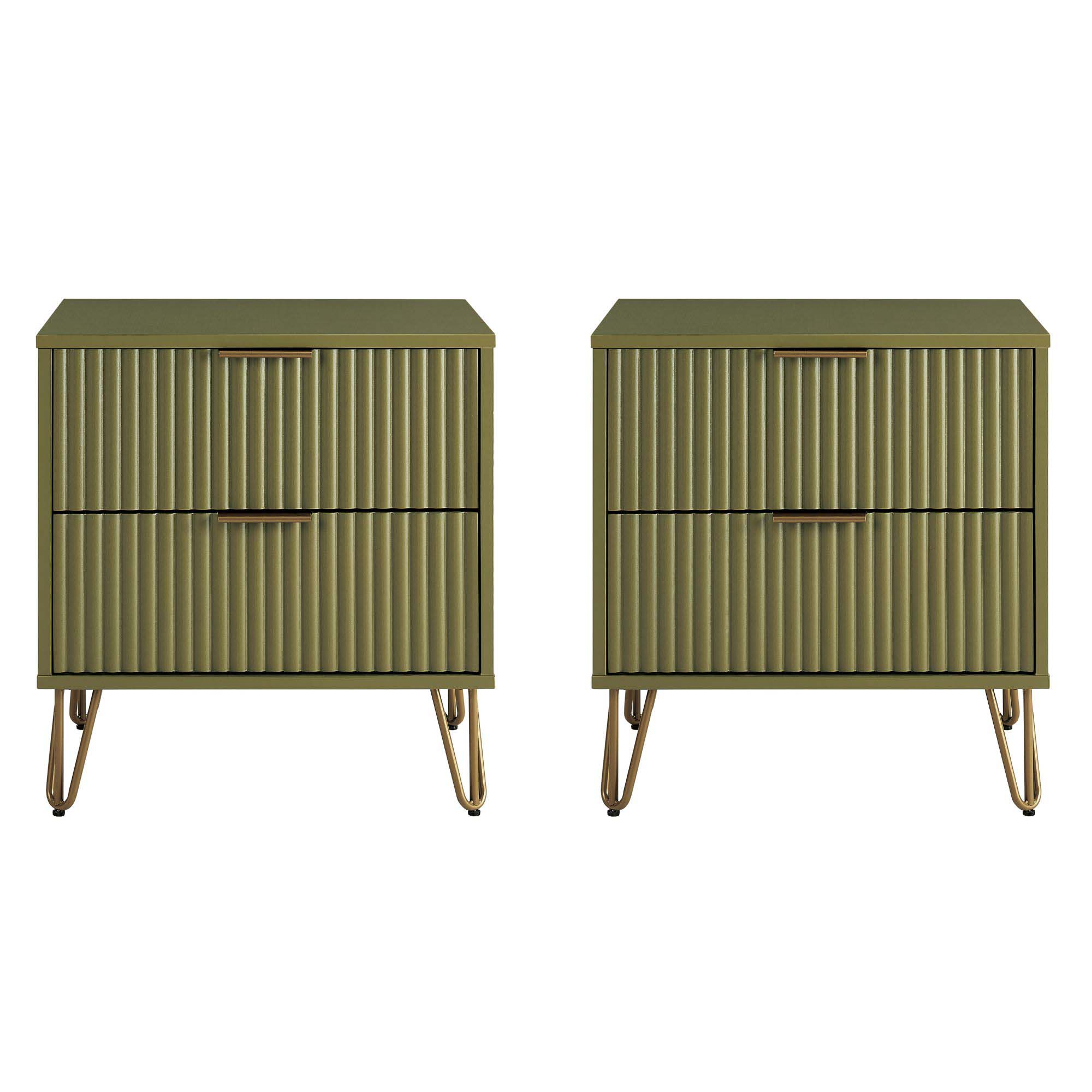2 Manhattan Comfort DUMBO Olive Green 2.0 Nightstands with 2 Drawer