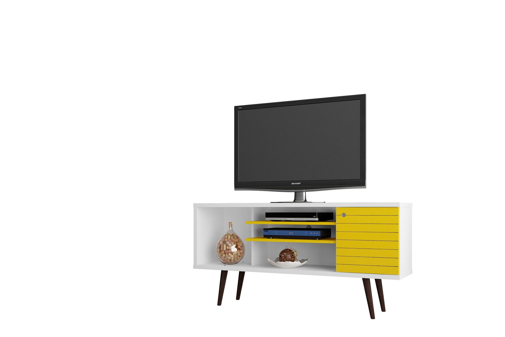 Manhattan Comfort Liberty White Yellow 53.14 Inch TV Stand