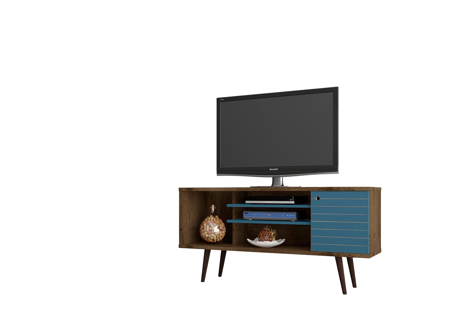 Manhattan Comfort Liberty Rustic Brown Aqua Blue 53.14 Inch TV Stand
