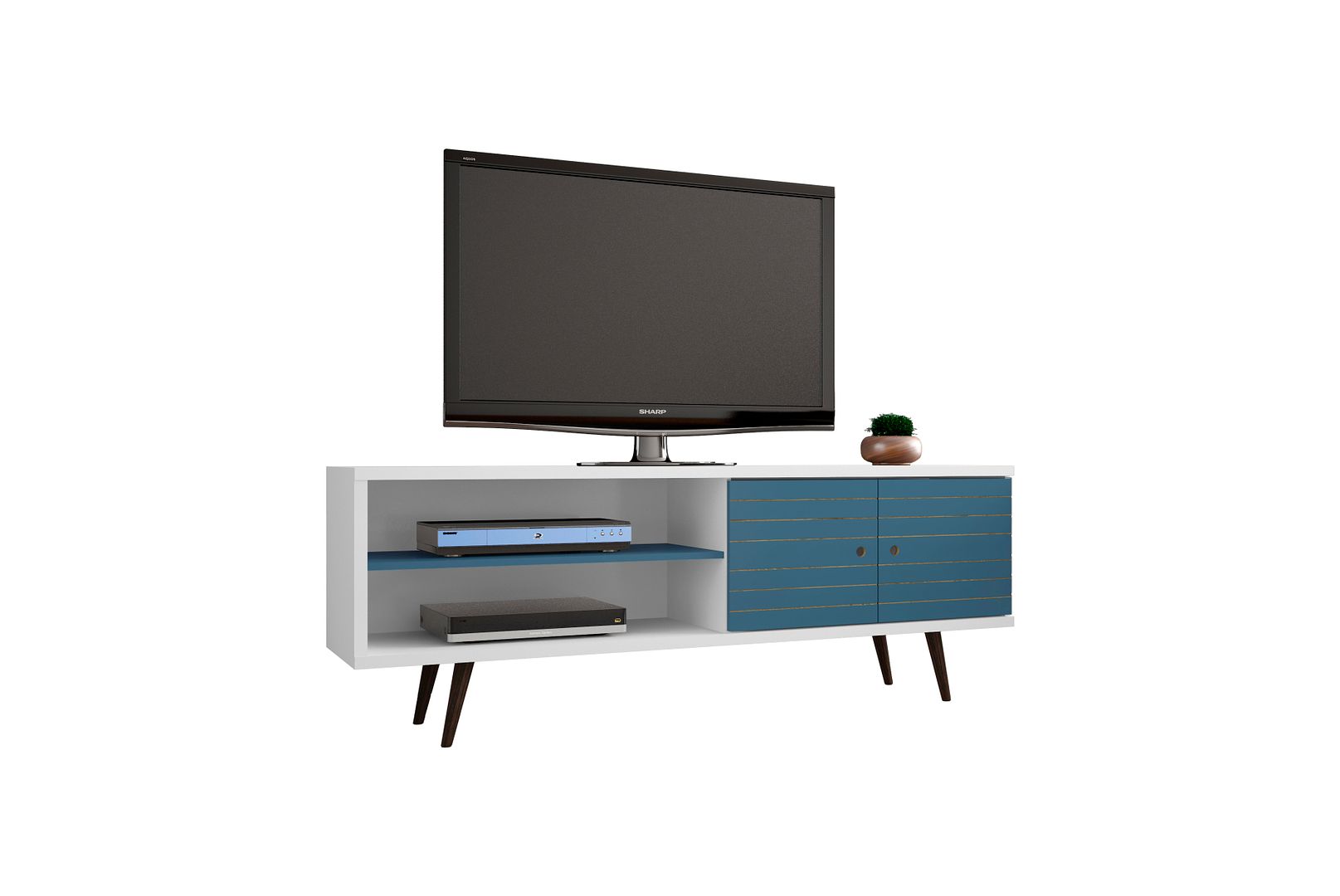 Manhattan Comfort Liberty White Aqua Blue 62.99 Inch TV Stand
