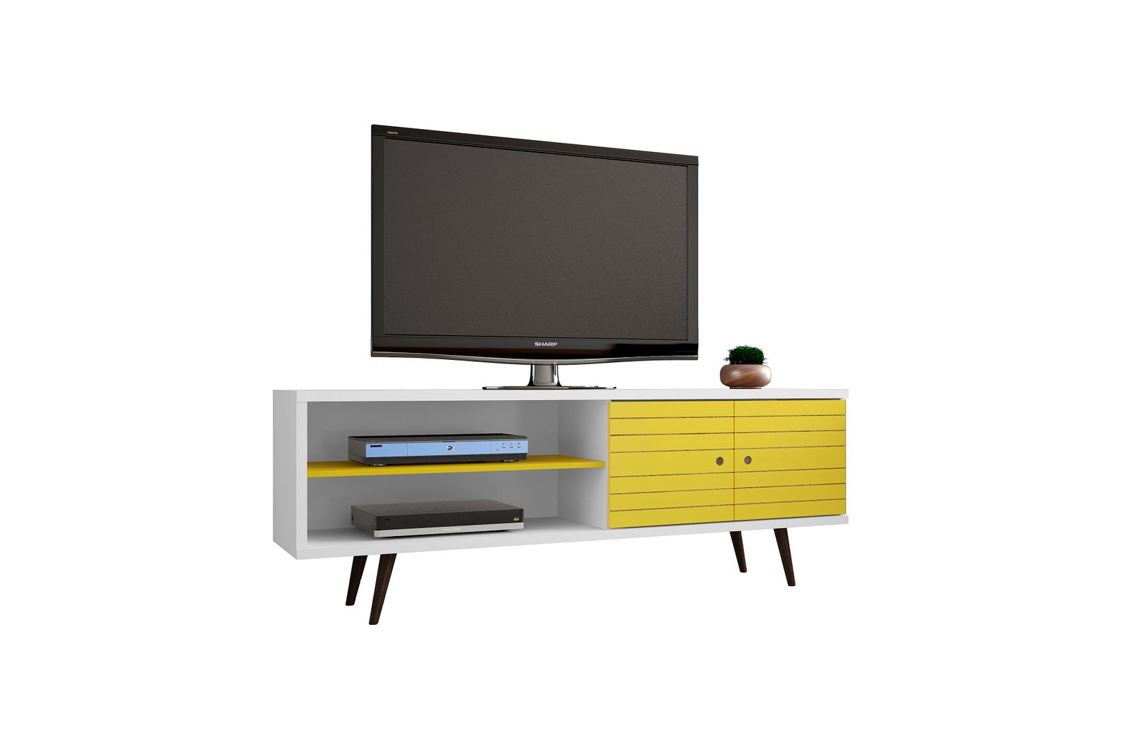 Manhattan Comfort Liberty White Yellow 62.99 Inch TV Stand