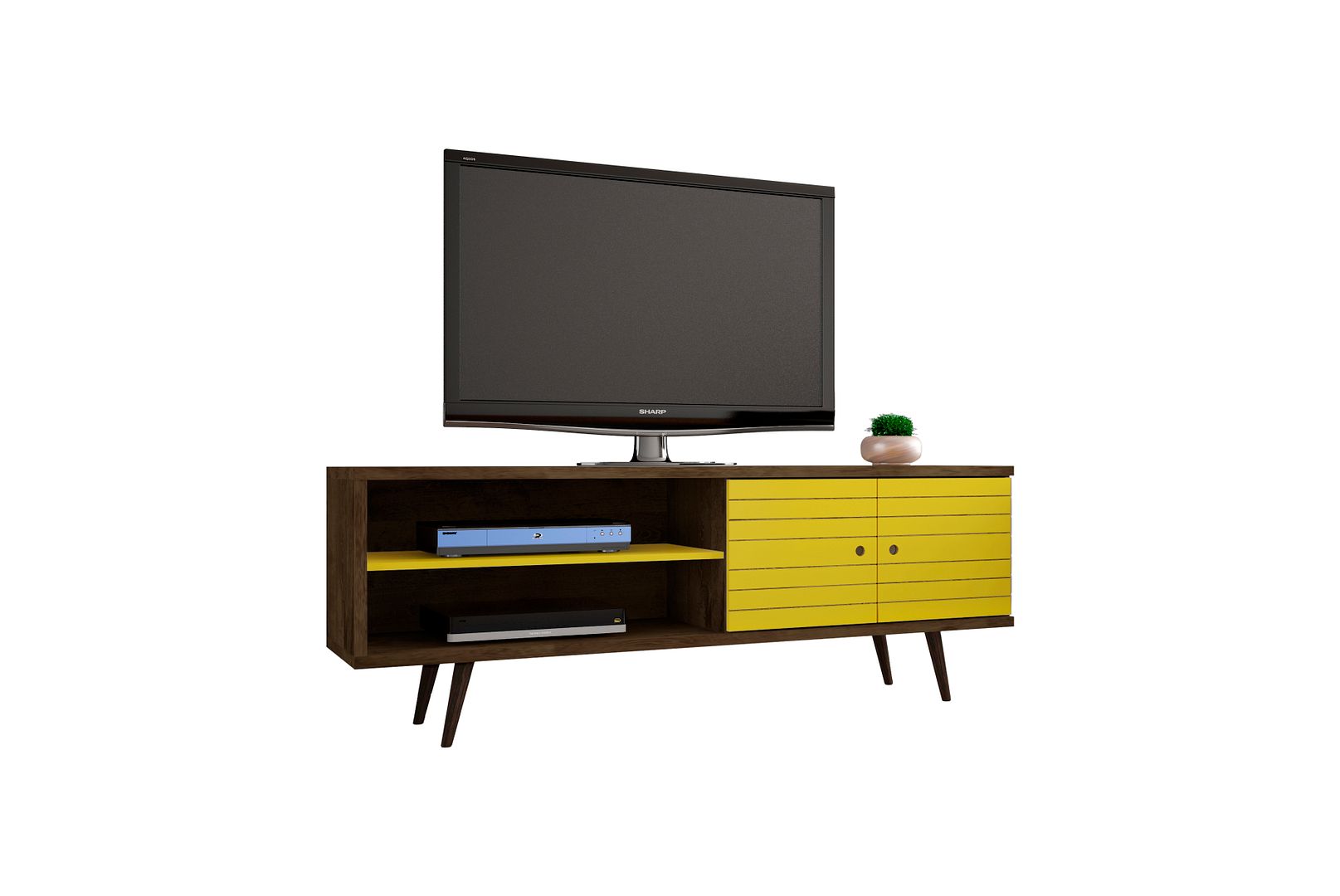 Manhattan Comfort Liberty Rustic Brown Yellow 62.99 Inch TV Stand