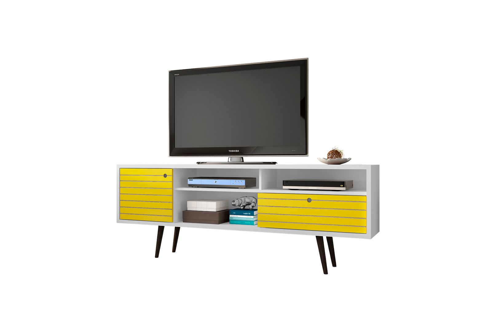 Manhattan Comfort Liberty White Yellow 70.86 Inch TV Stand