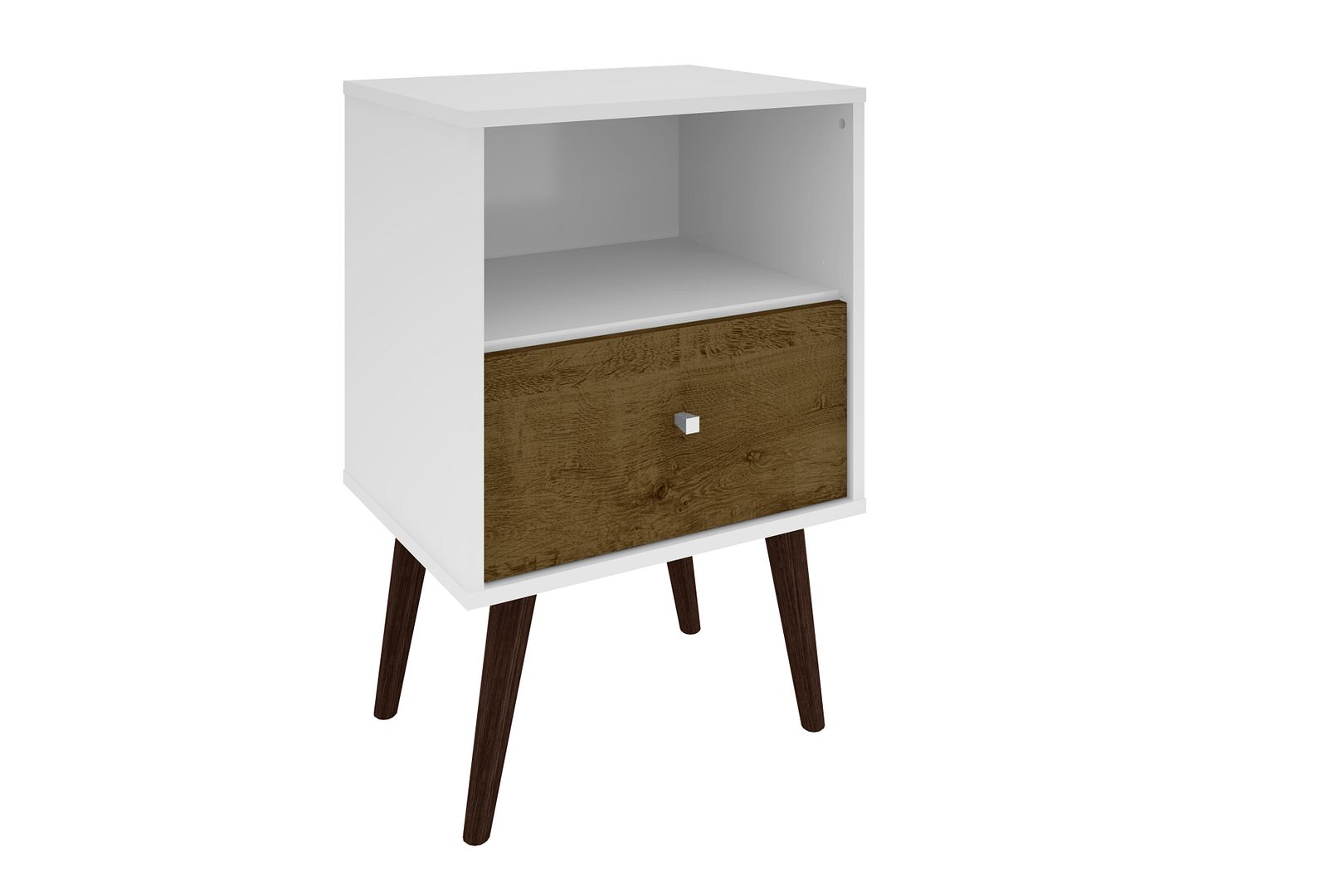 Manhattan Comfort Liberty White Rustic Brown Night Stand 1.0
