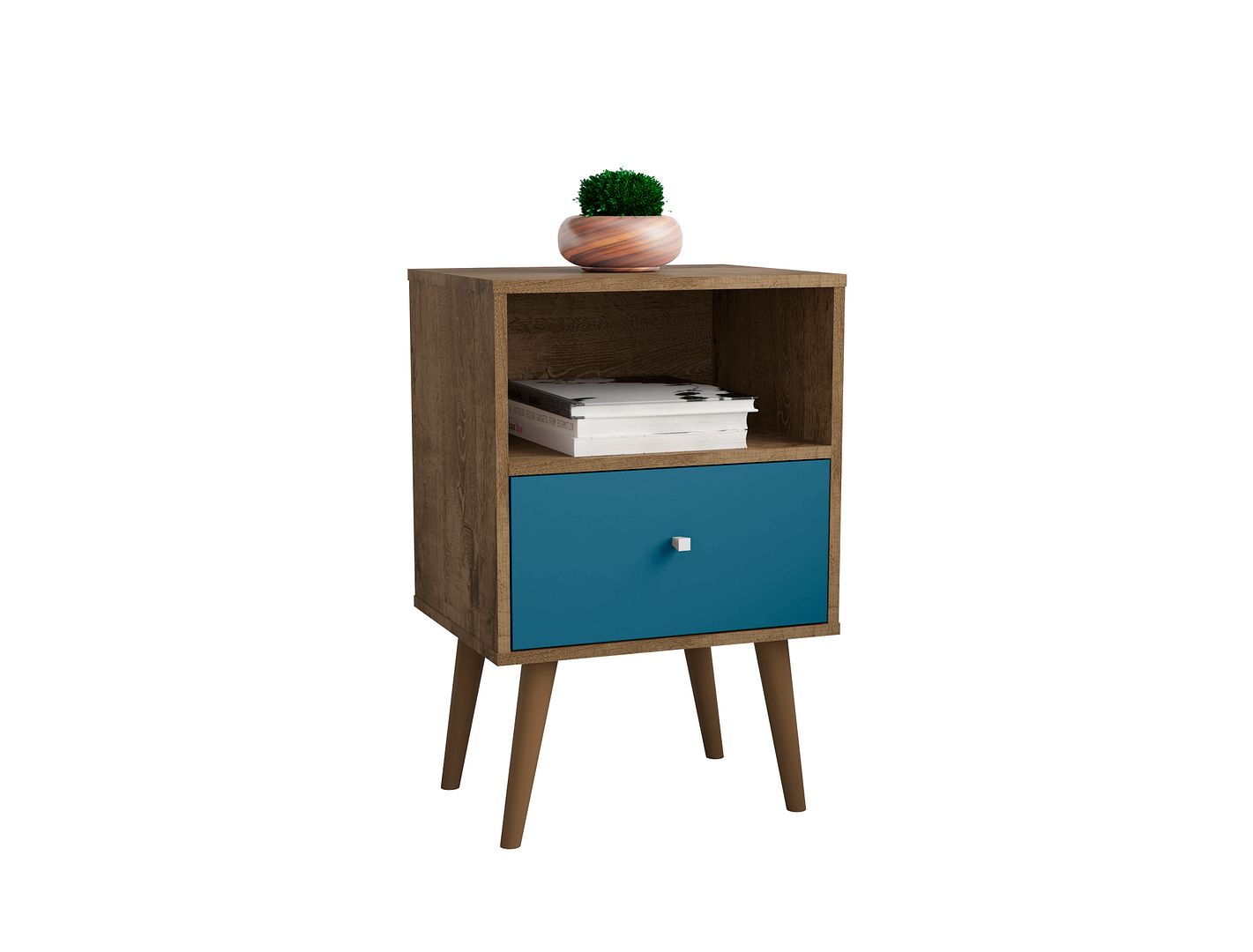 Manhattan Comfort Liberty Rustic Brown Aqua Blue Night Stand 1.0