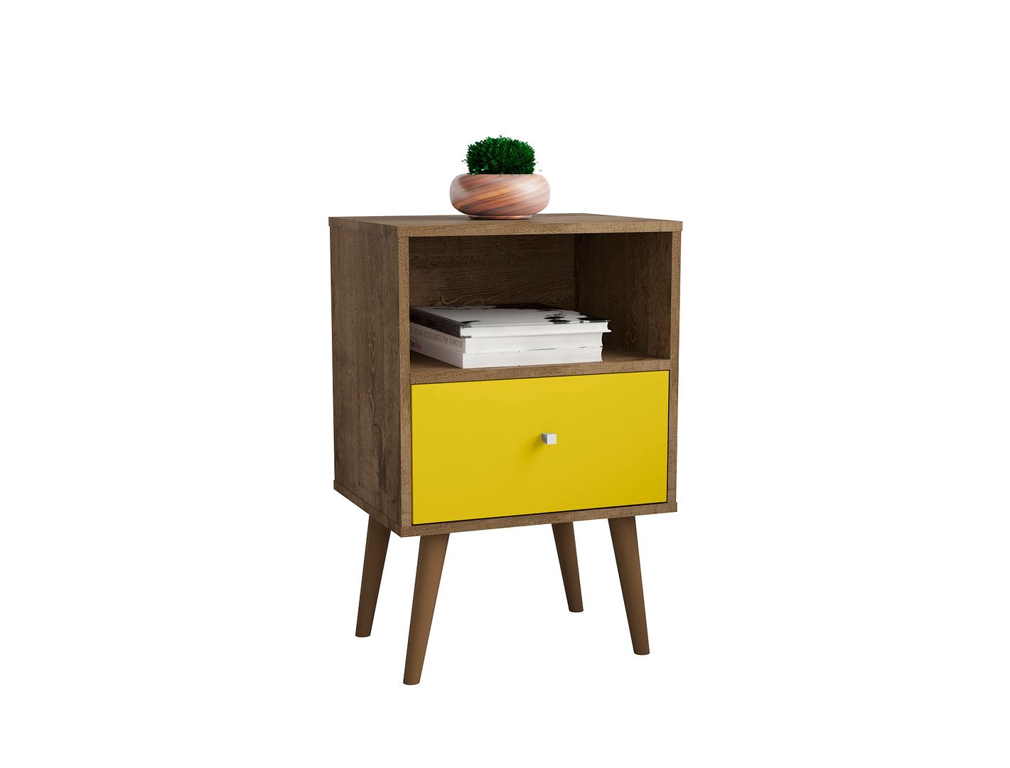 Manhattan Comfort Liberty Rustic Brown Yellow Night Stand 1.0