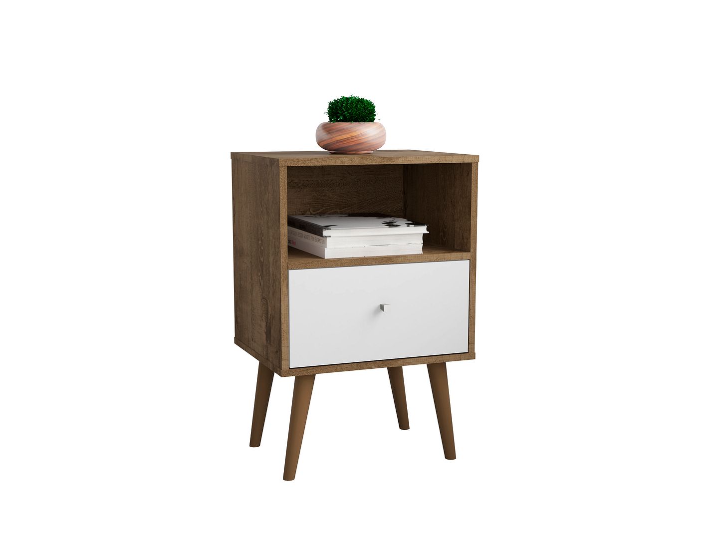 Manhattan Comfort Liberty Rustic Brown White Night Stand 1.0