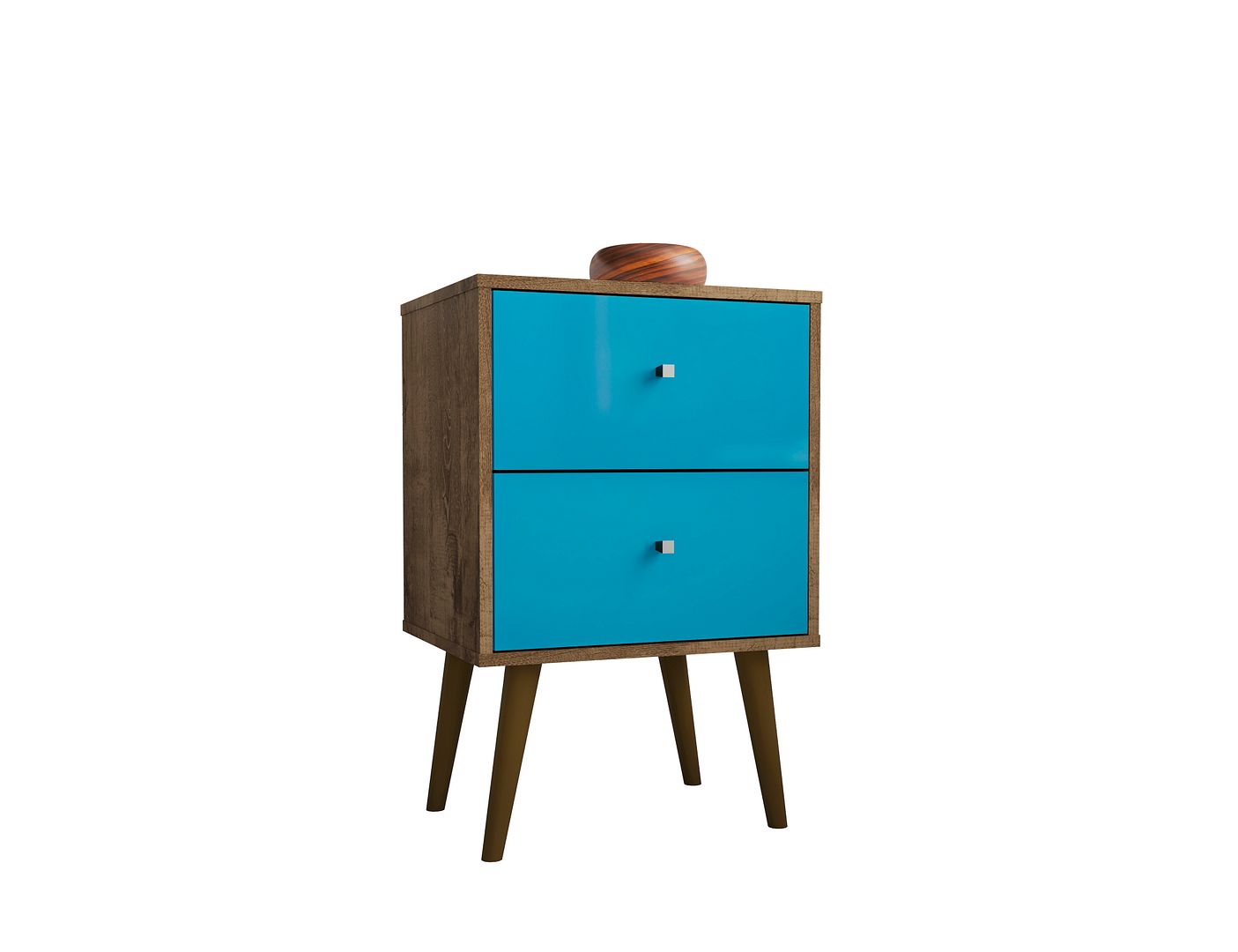 Manhattan Comfort Liberty Rustic Brown Aqua Blue Night Stand 2.0