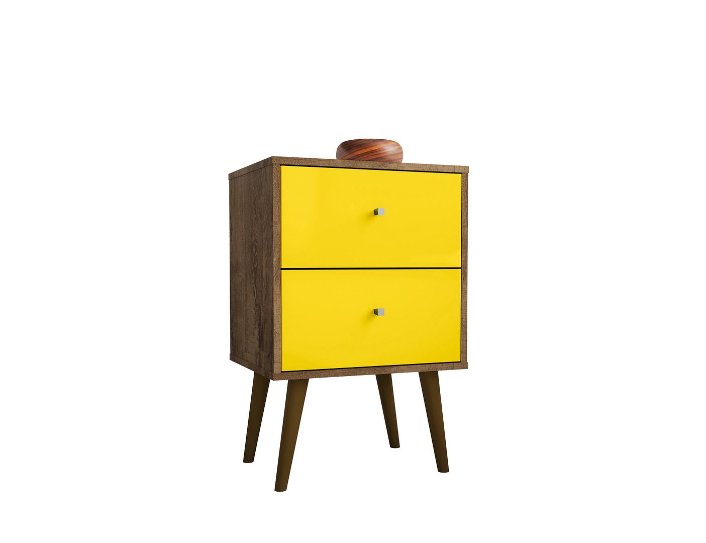 Manhattan Comfort Liberty Rustic Brown Yellow Night Stand 2.0