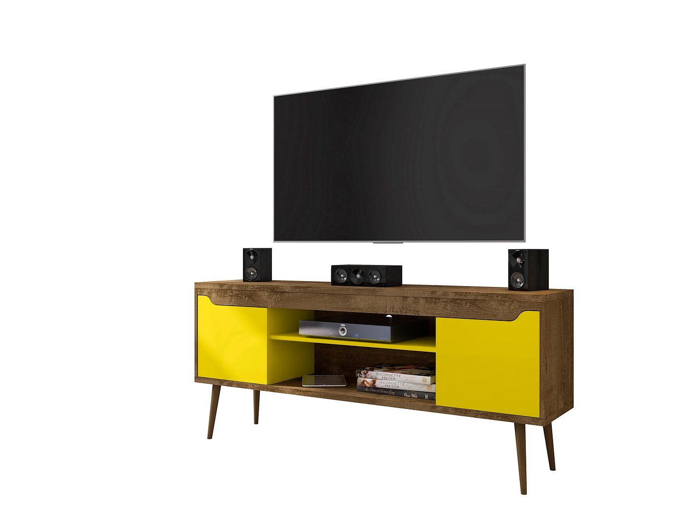 Manhattan Comfort Bradley Rustic Brown Yellow 62.99 Inch TV Stand
