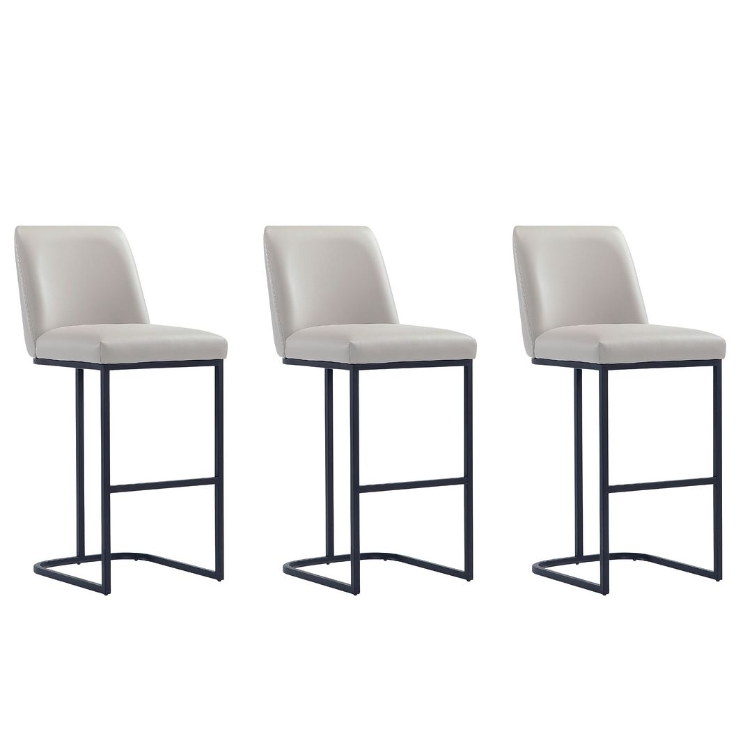3 Manhattan Comfort Serena Light Grey Leatherette Upholstered Barstools