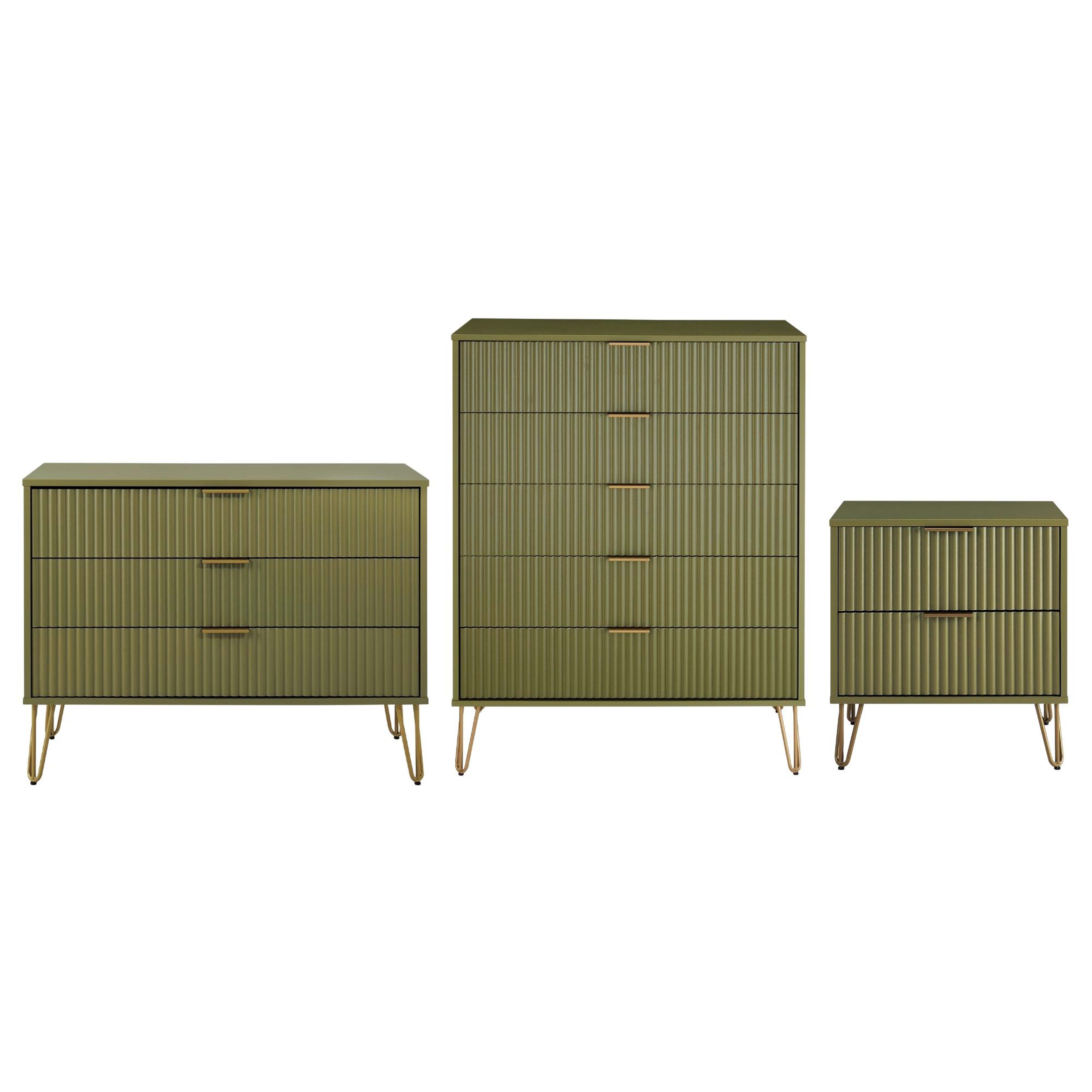 Manhattan Comfort DUMBO Olive Green Modern 3pc Dresser Set and Nightstand 2...