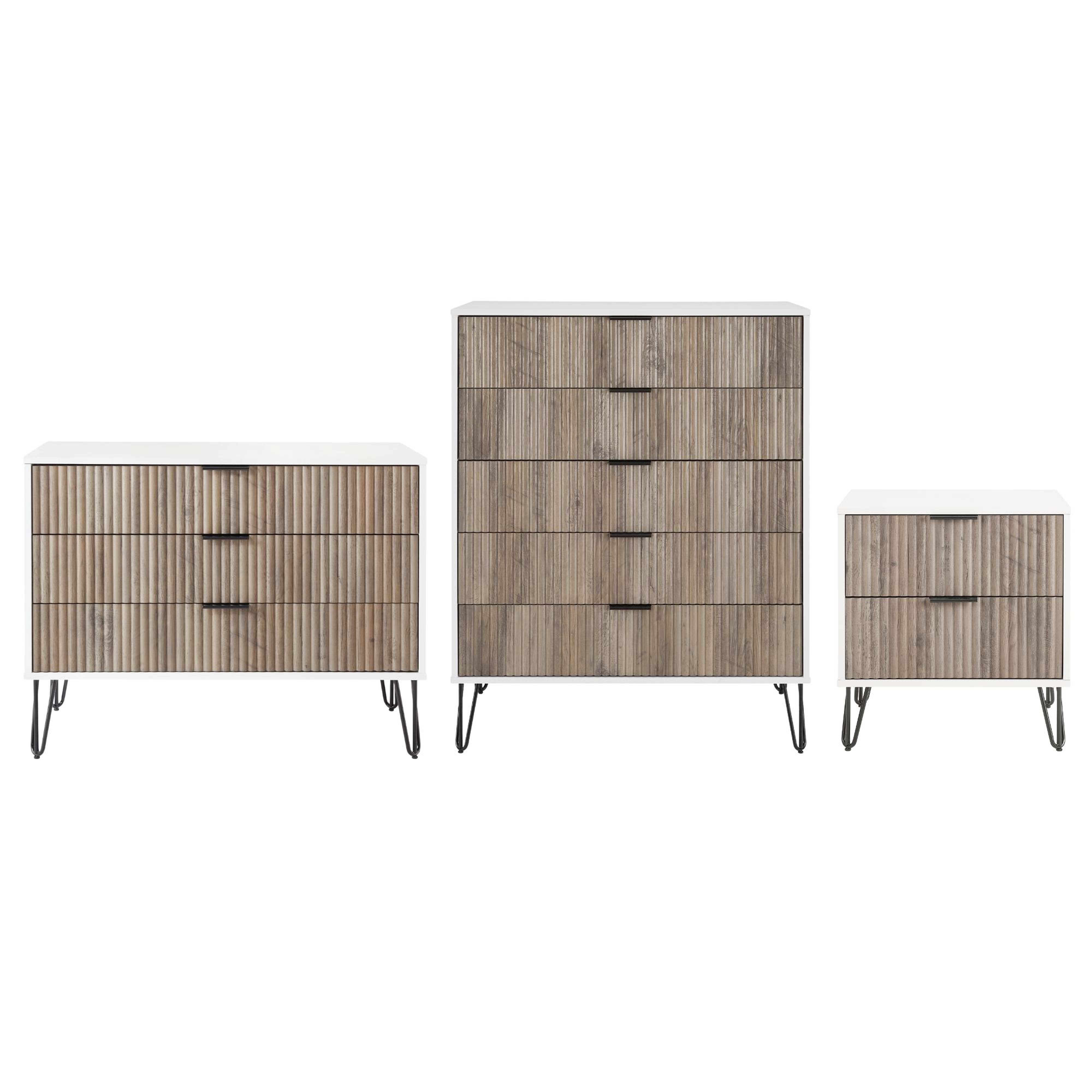 Manhattan Comfort DUMBO White Grey Modern 3pc Dresser Set and Nightstand 2....