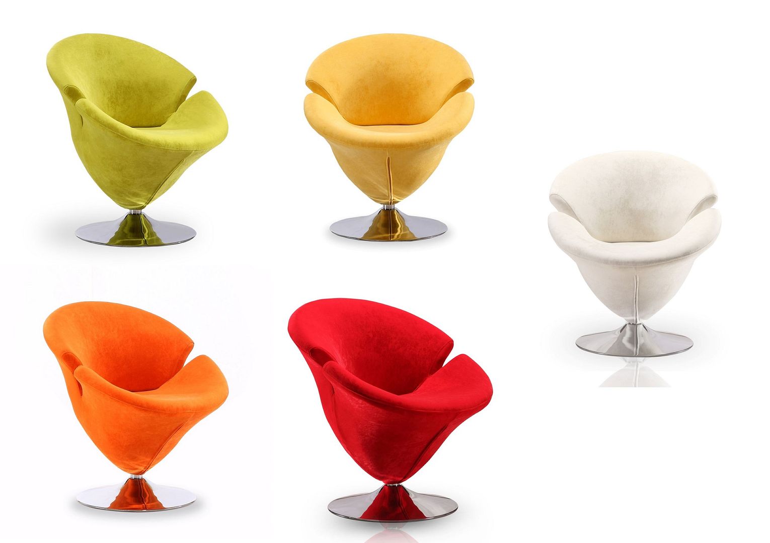 Manhattan Comfort Tulip White Orange Yellow Green Red 5pc Swivel Accent Cha...