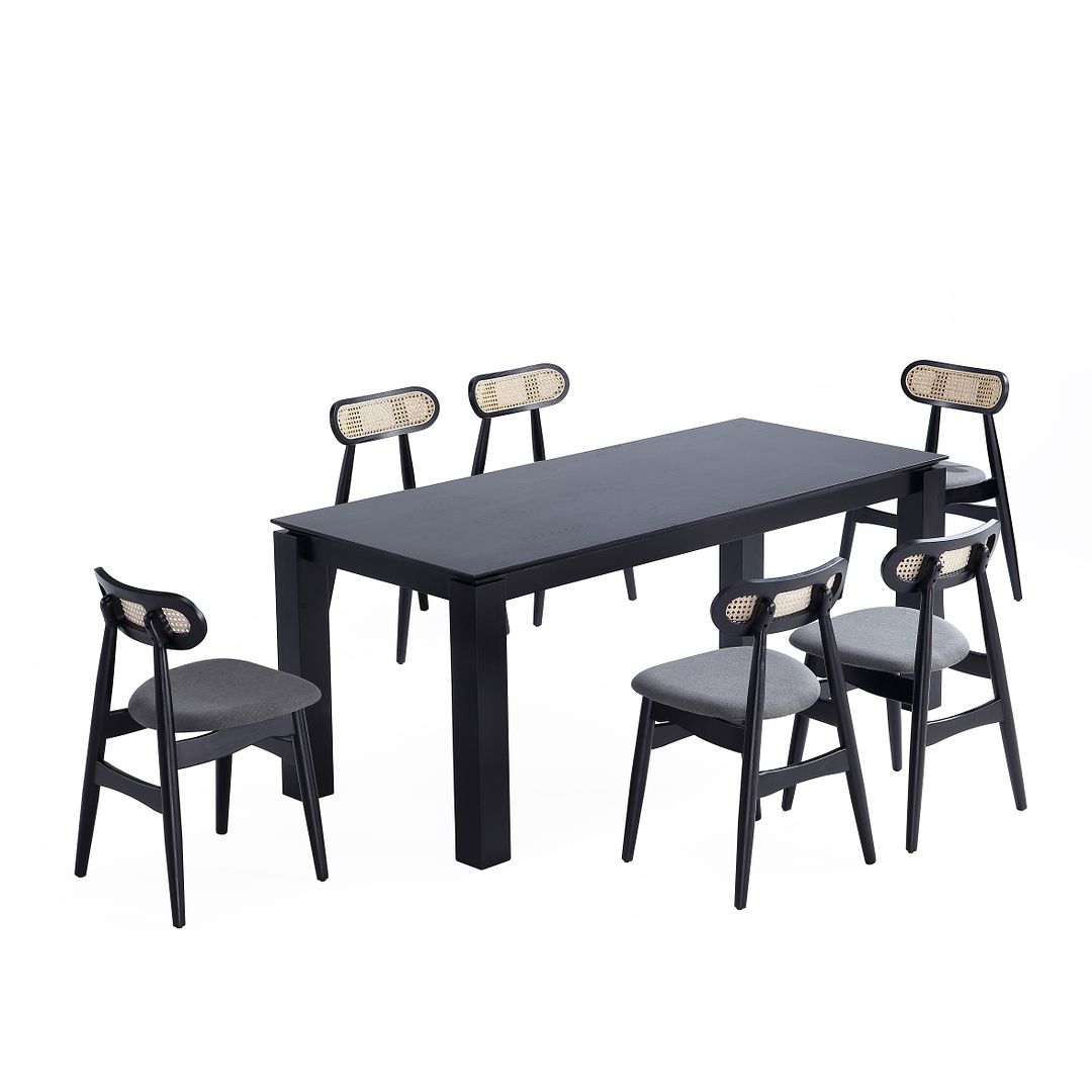 Manhattan Comfort Rockaway and Colbert Black Grey 7pc Dining Set
