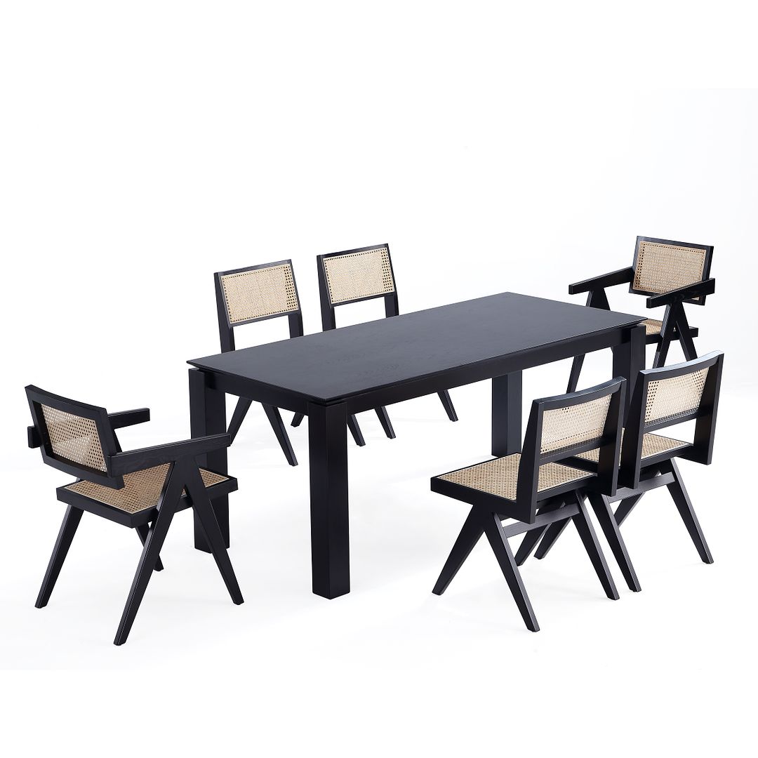 Manhattan Comfort Rockaway and Hamlet Black Natural Cane 7pc Dining Set