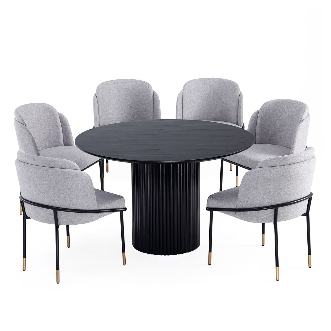 Manhattan Comfort Hathaway and Flor Black Grey 7pc Dining Set