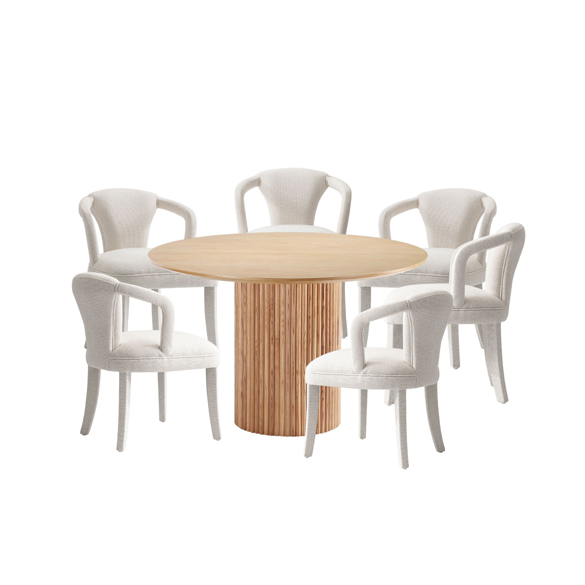 Manhattan Comfort Hathaway Palmer Natural Ivory 7pc Round Dining Set