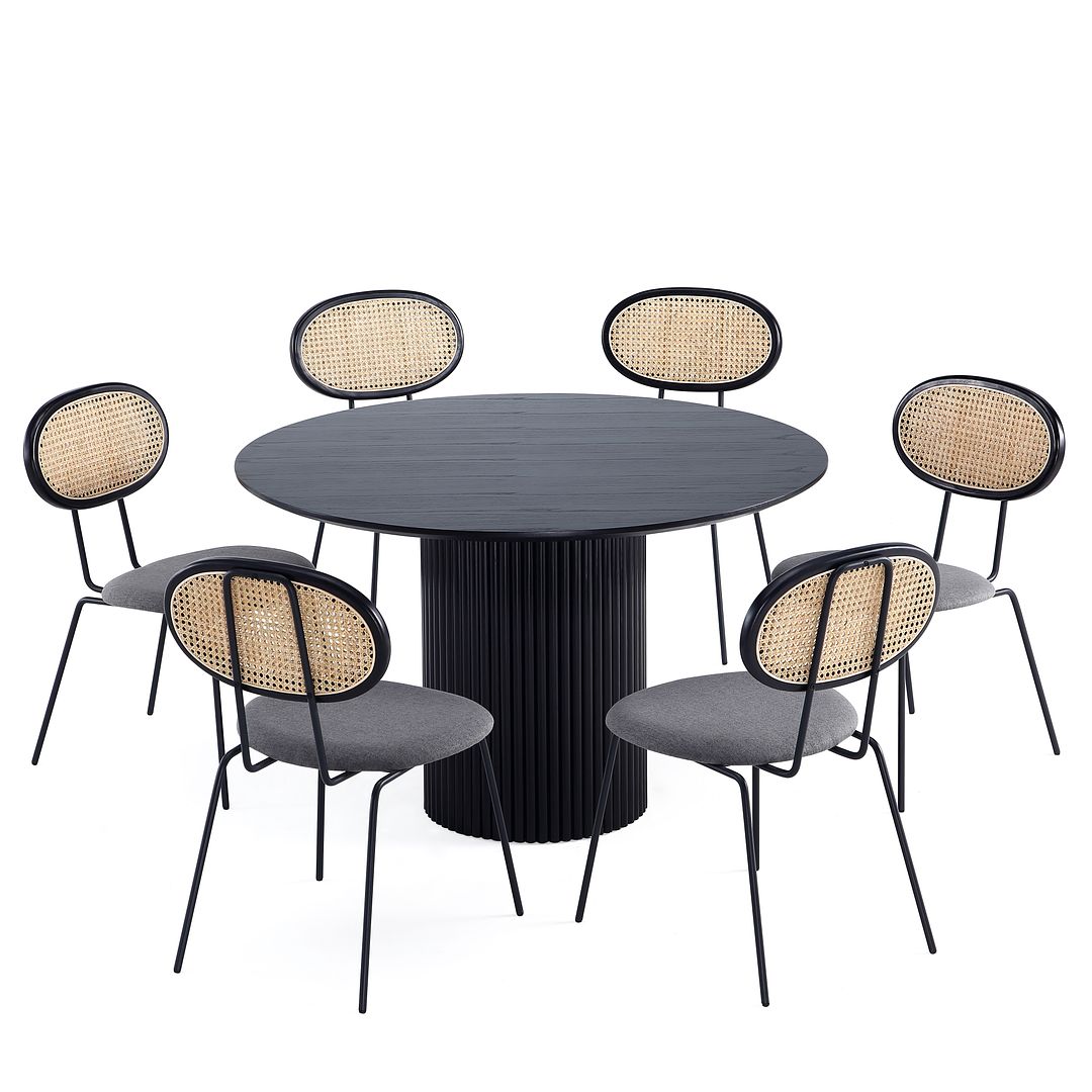 Manhattan Comfort Hathaway and Jardin Black Grey 7pc Dining Set