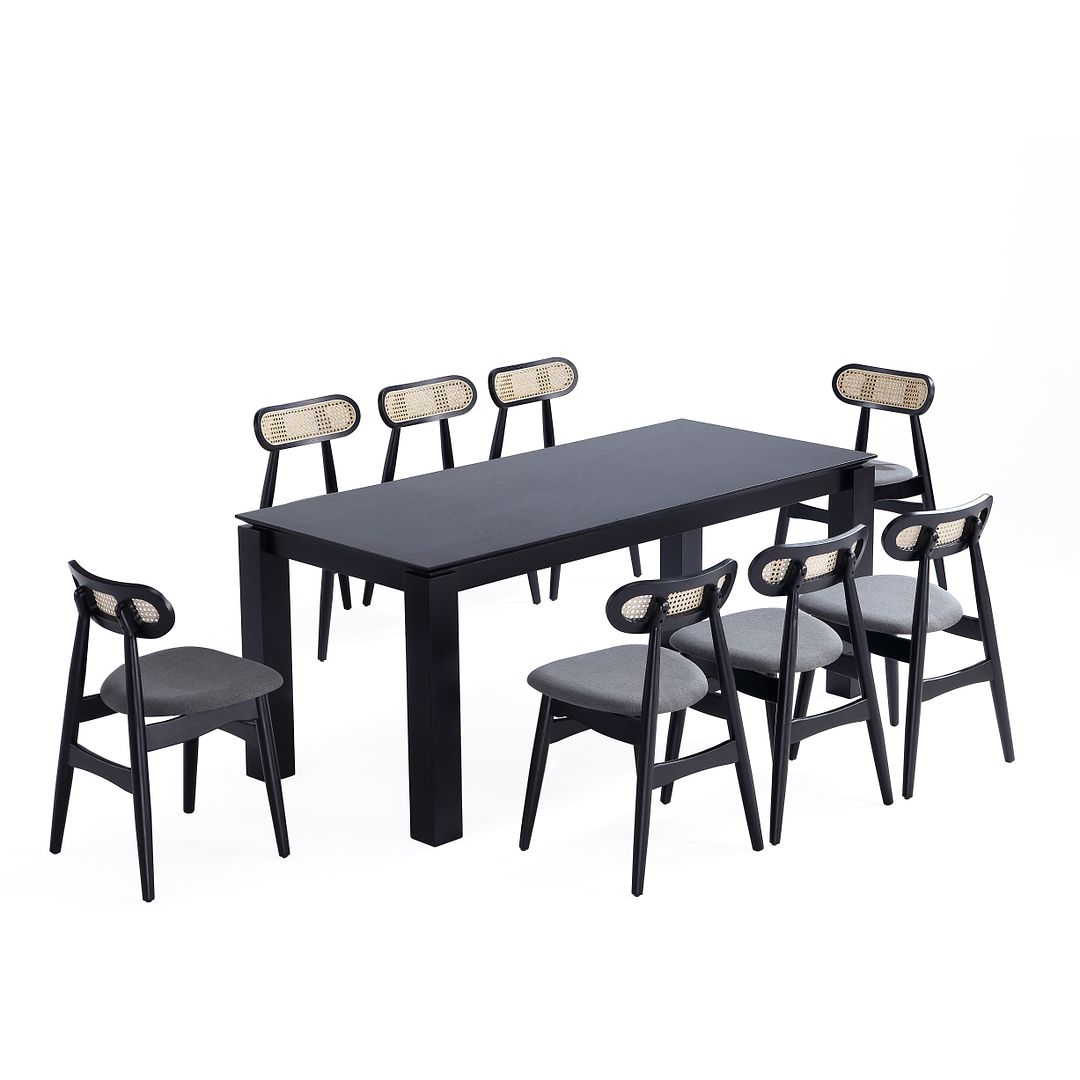 Manhattan Comfort Rockaway and Colbert Black Grey 9pc Dining Set