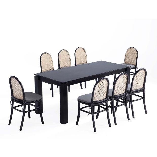 Manhattan Comfort Rockaway and Paragon 1.0 Black Grey 9pc Dining Set