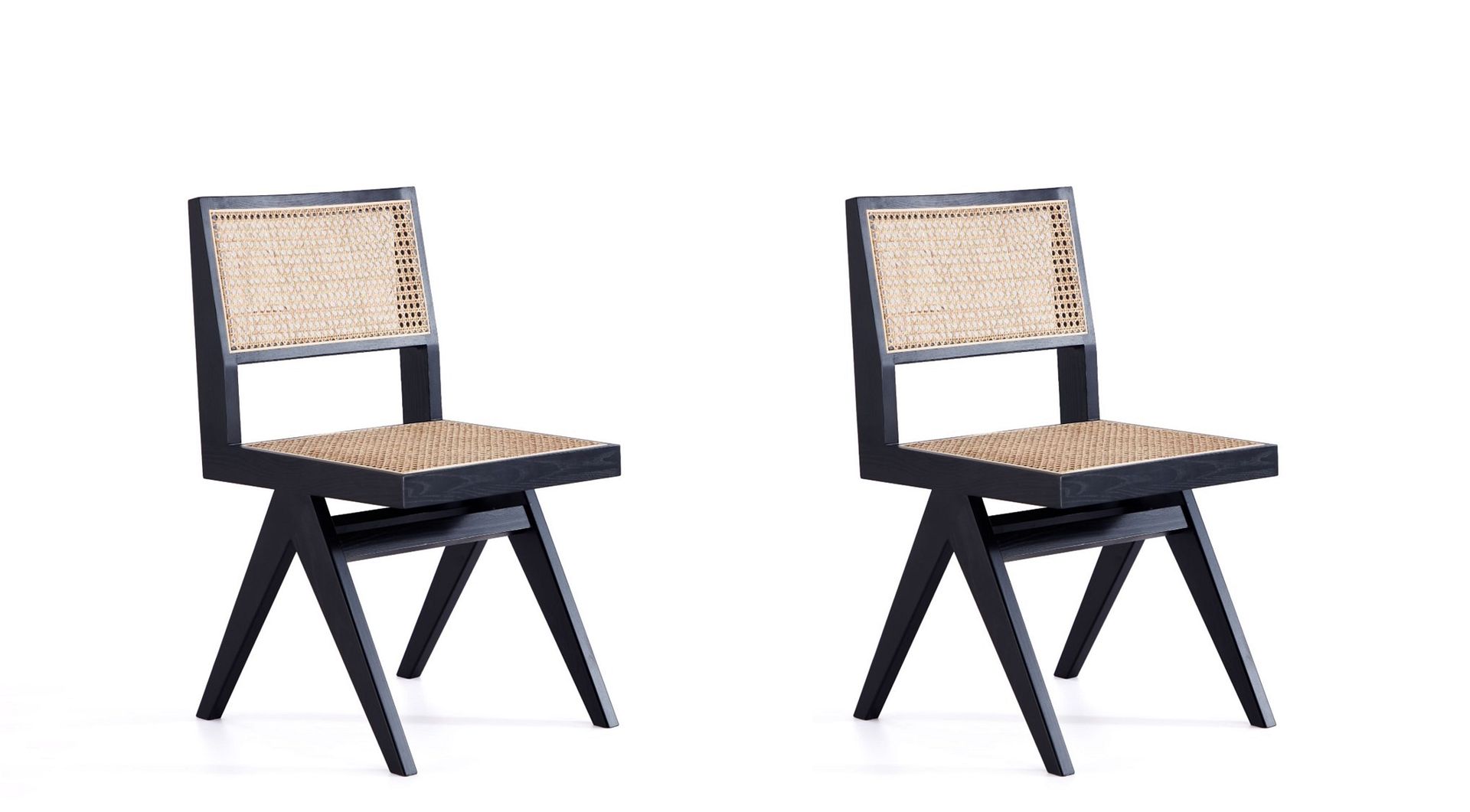 2 Manhattan Comfort Hamlet Black Natural Cane Dining Chairs