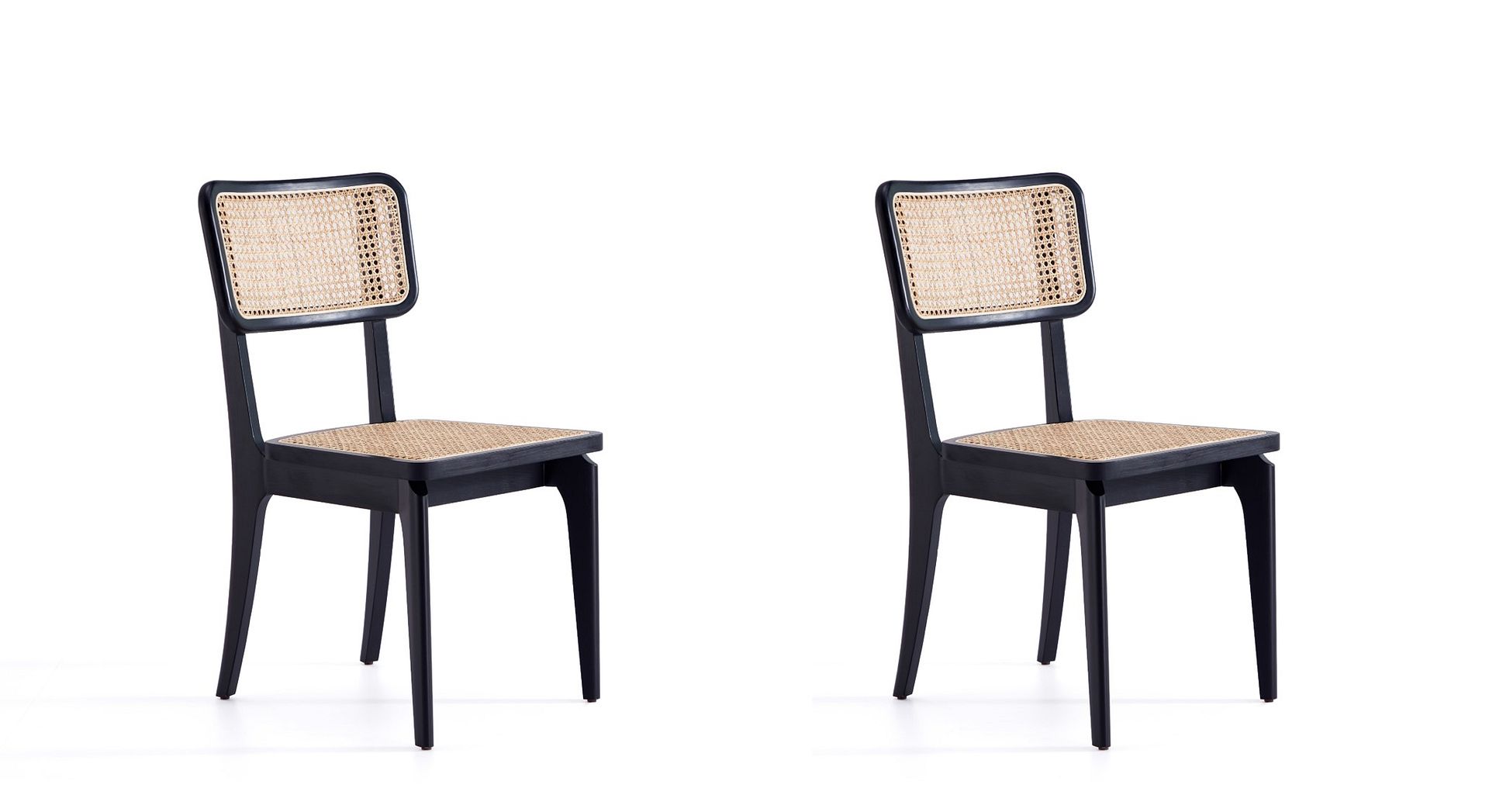 2 Manhattan Comfort Giverny Black Natural Cane Dining Chairs